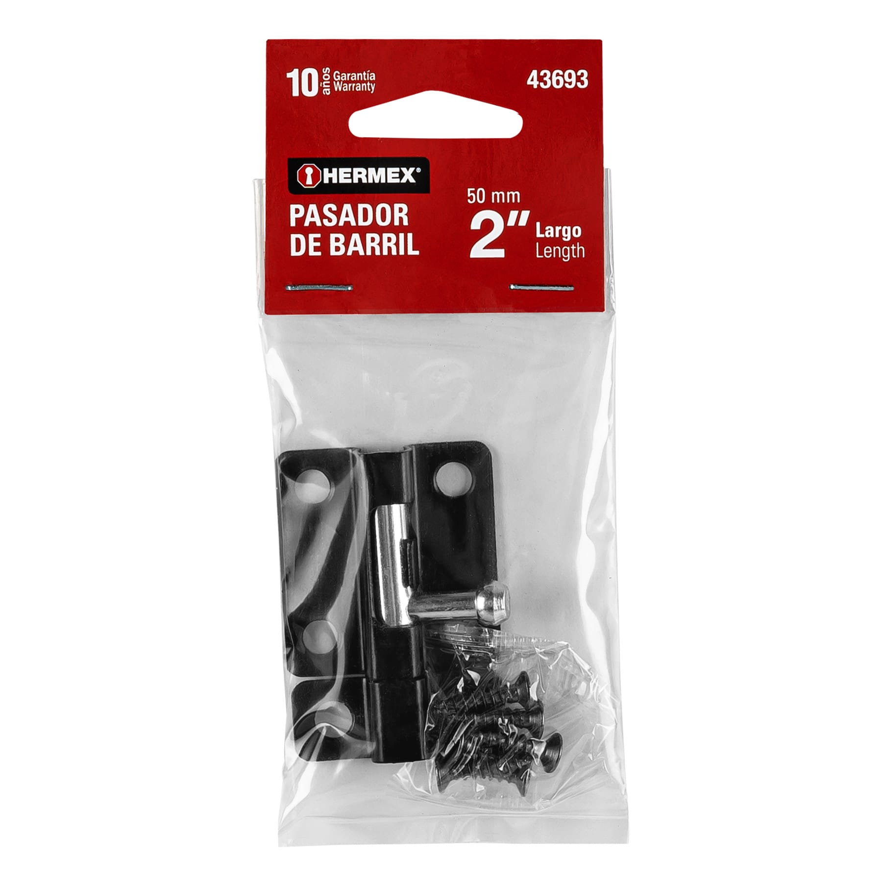 Pasador de barril 2" de acero acabado negro, HERMEX