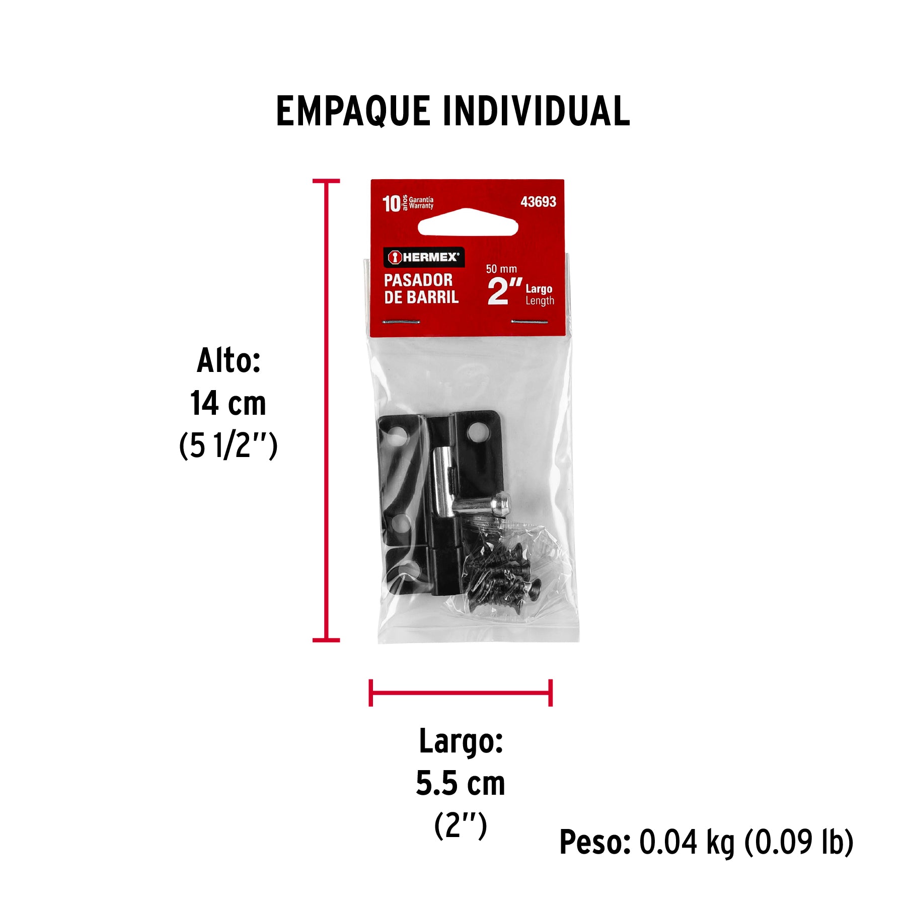 Pasador de barril 2" de acero acabado negro, HERMEX - Empaque