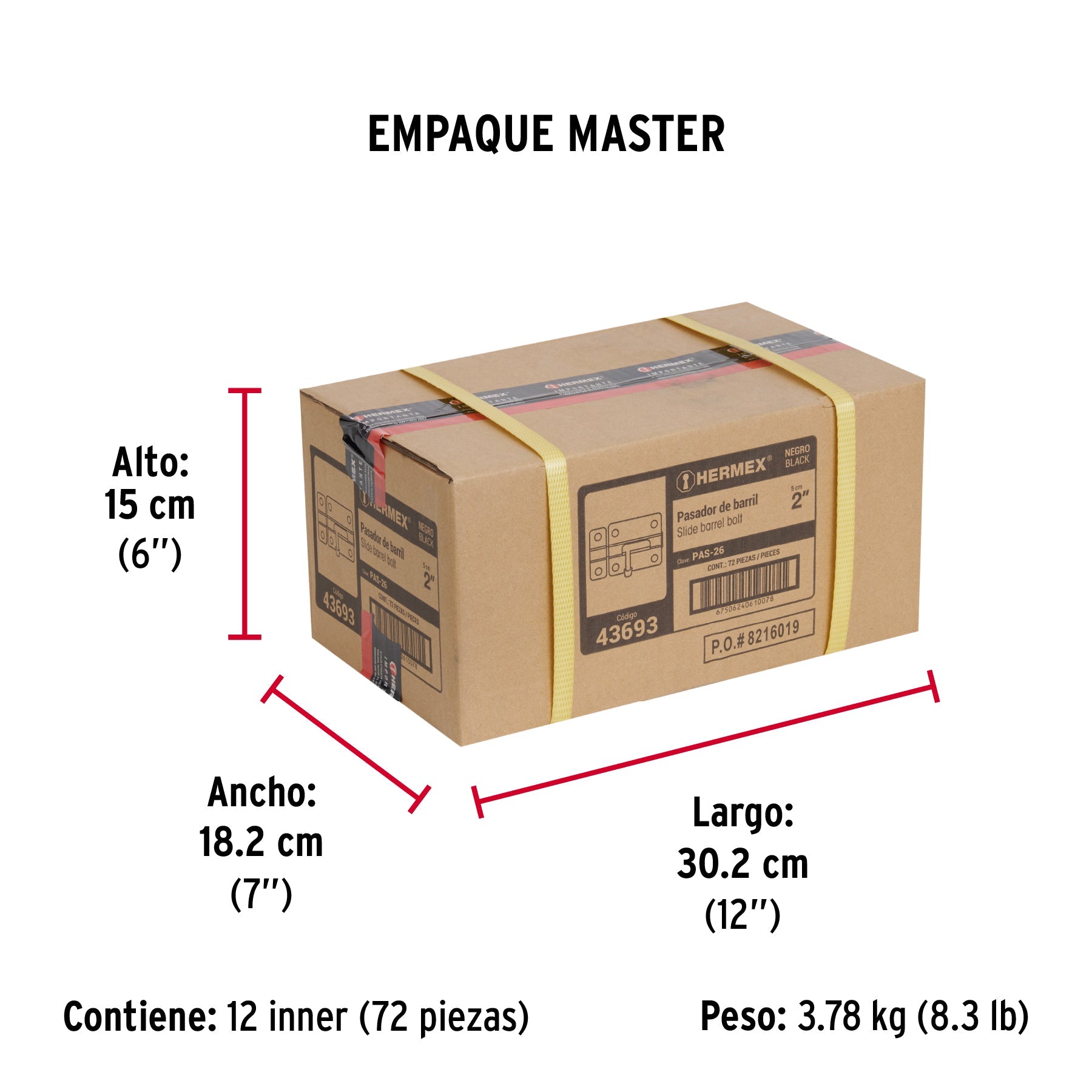 Pasador de barril 2" de acero acabado negro, HERMEX - Empaque