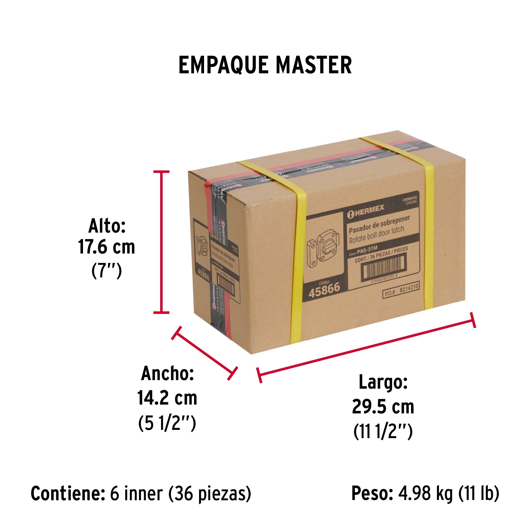 Pasador de sobreponer, modelo 31, cromo, HERMEX - Empaque