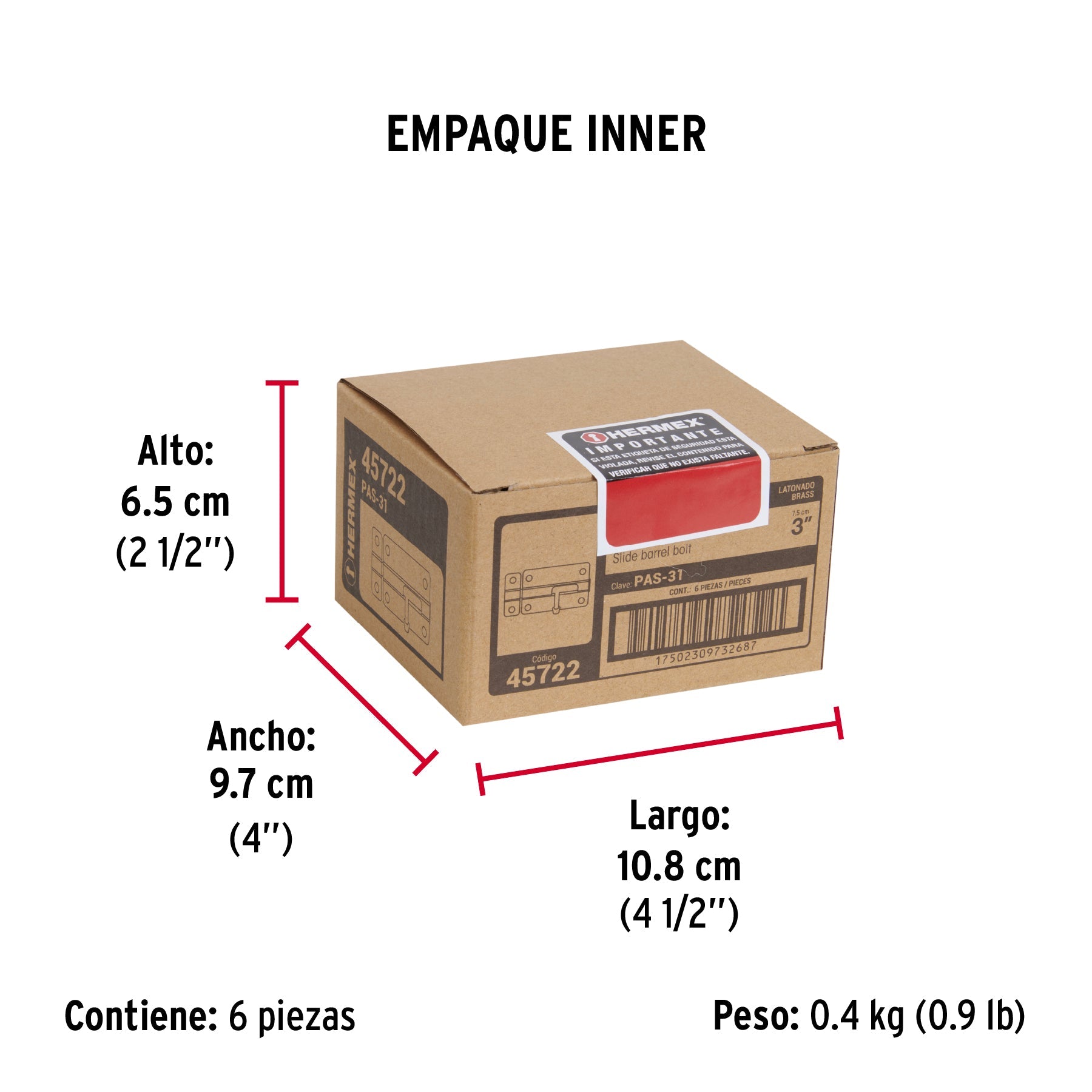Pasador de barril de acero latón 3", HERMEX - Empaque