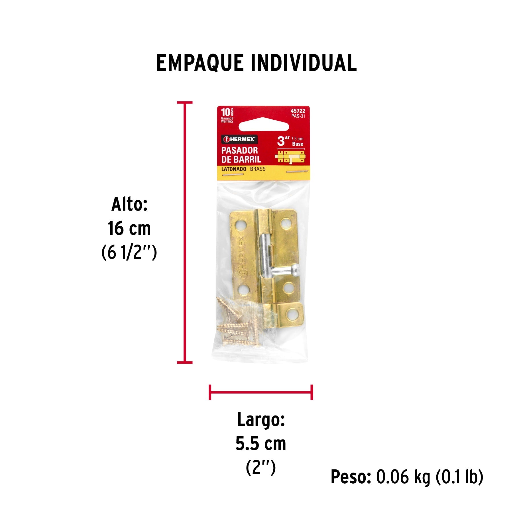 Pasador de barril de acero latón 3", HERMEX - Empaque