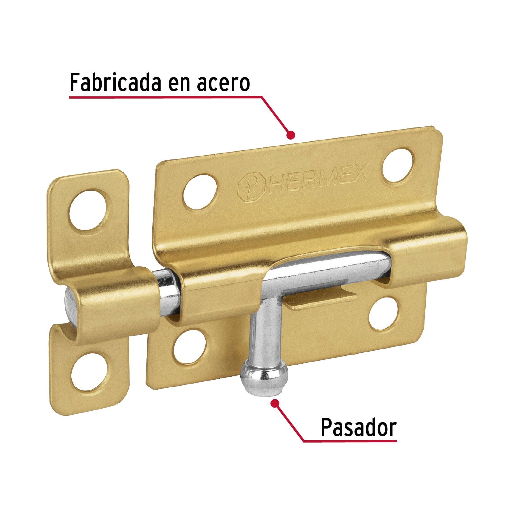 Pasador de barril de acero latón 3", HERMEX