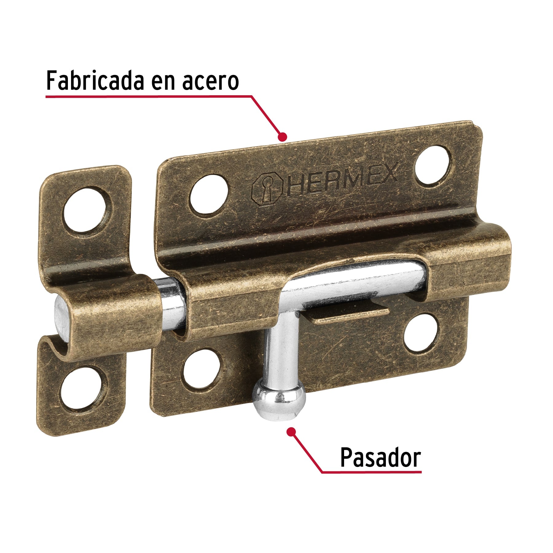 Pasador de barril de acero latón antiguo 3", HERMEX