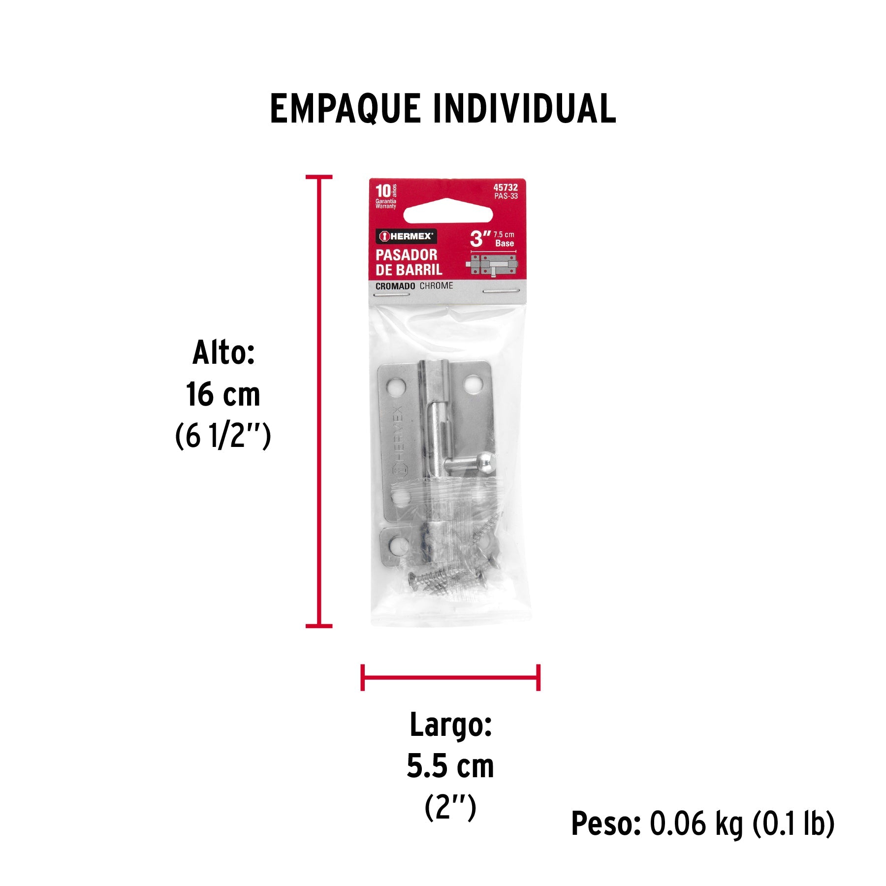 Pasador de barril de acero cromo 3", HERMEX - Empaque