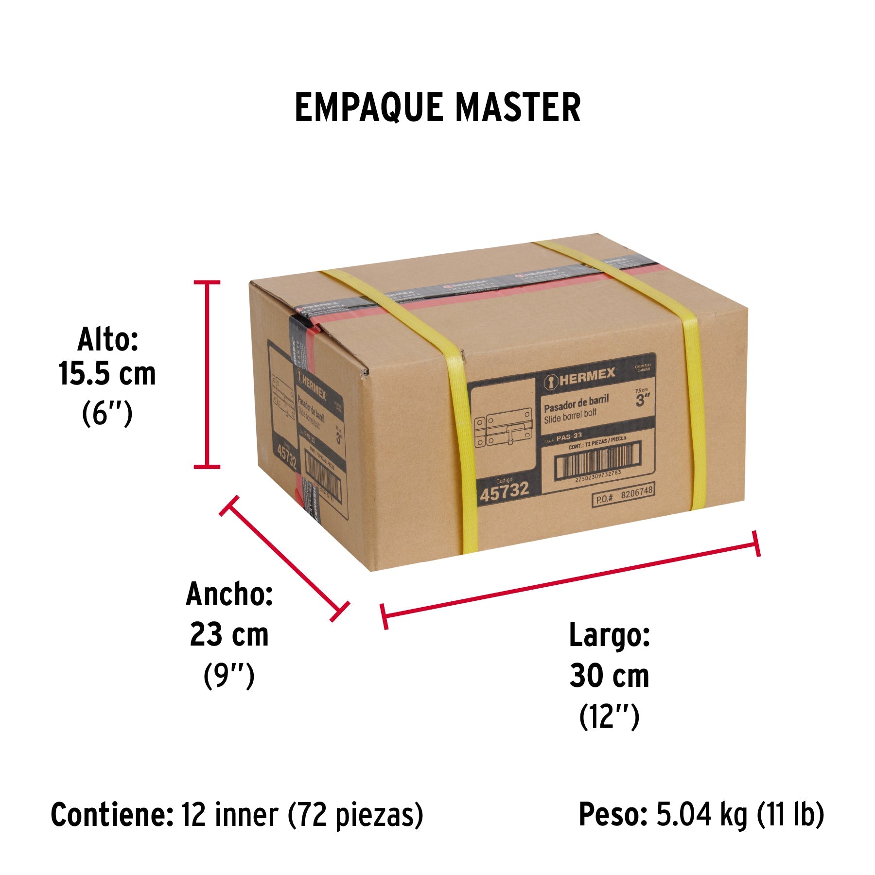 Pasador de barril de acero cromo 3", HERMEX - Empaque