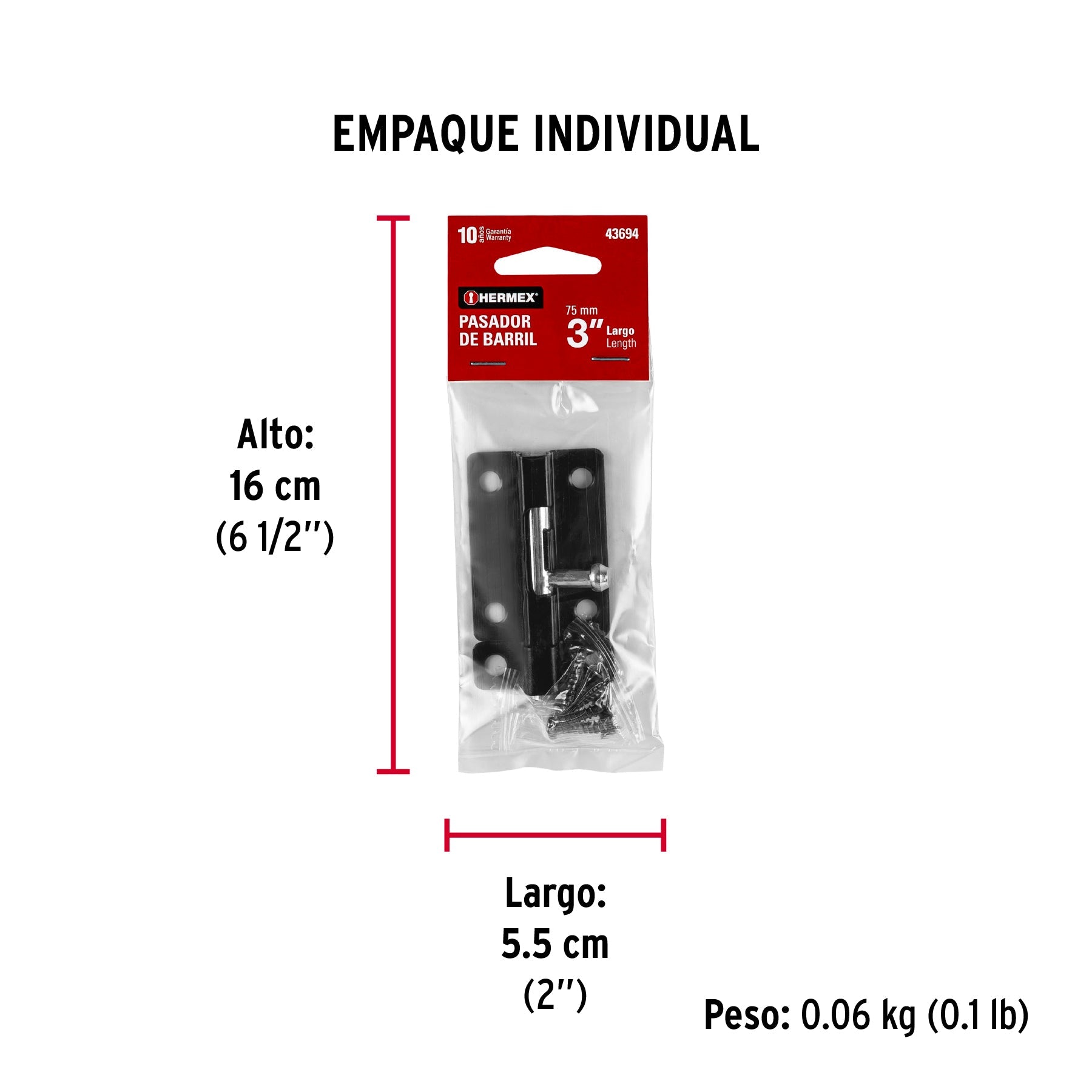 Pasador de barril 3" de acero acabado negro, HERMEX - Empaque