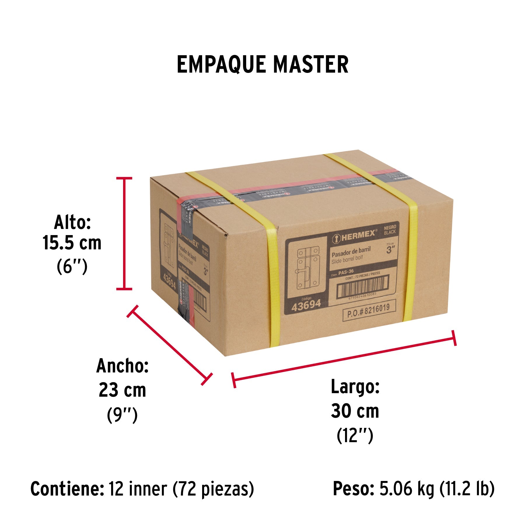 Pasador de barril 3" de acero acabado negro, HERMEX - Empaque