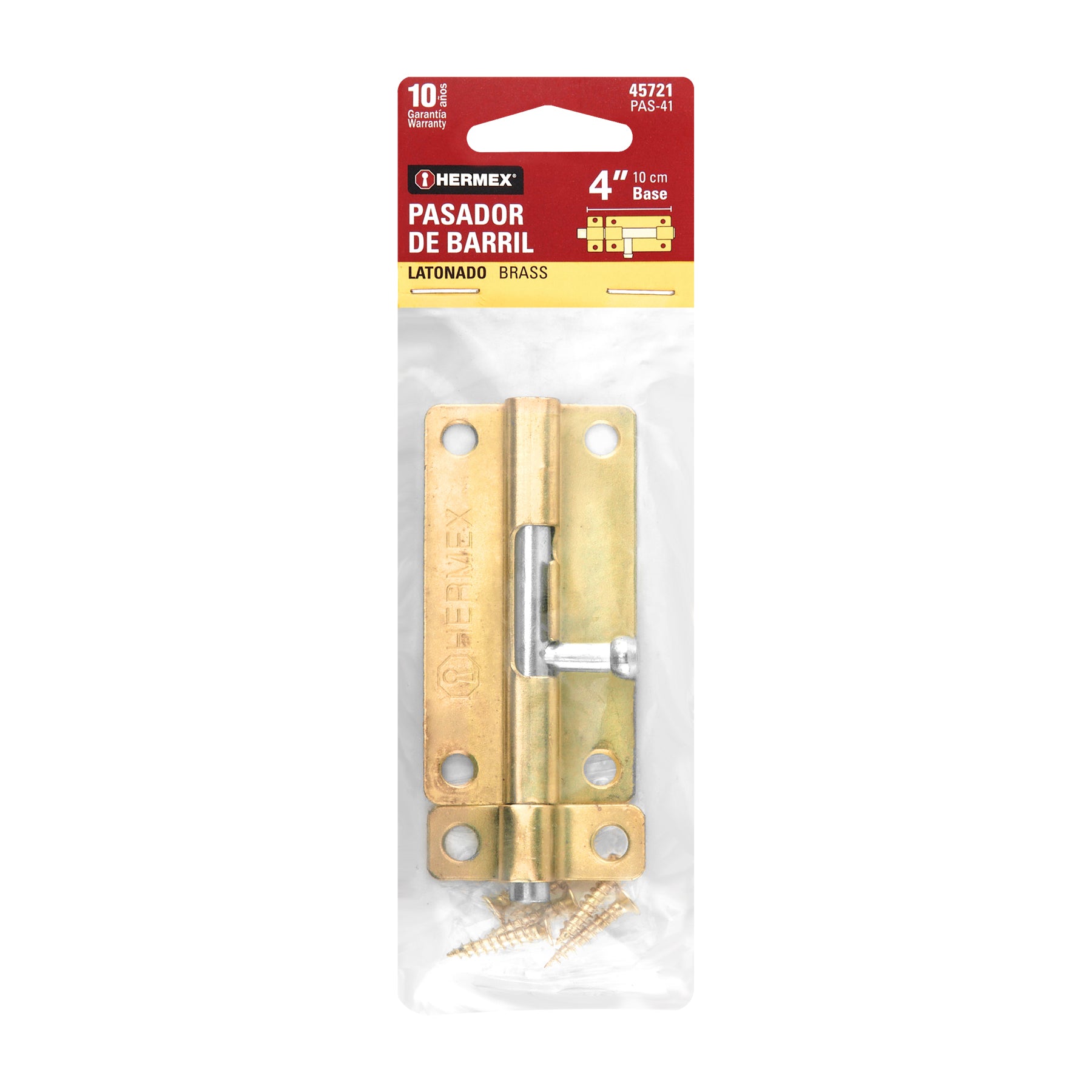 Pasador de barril de acero latón 4", HERMEX