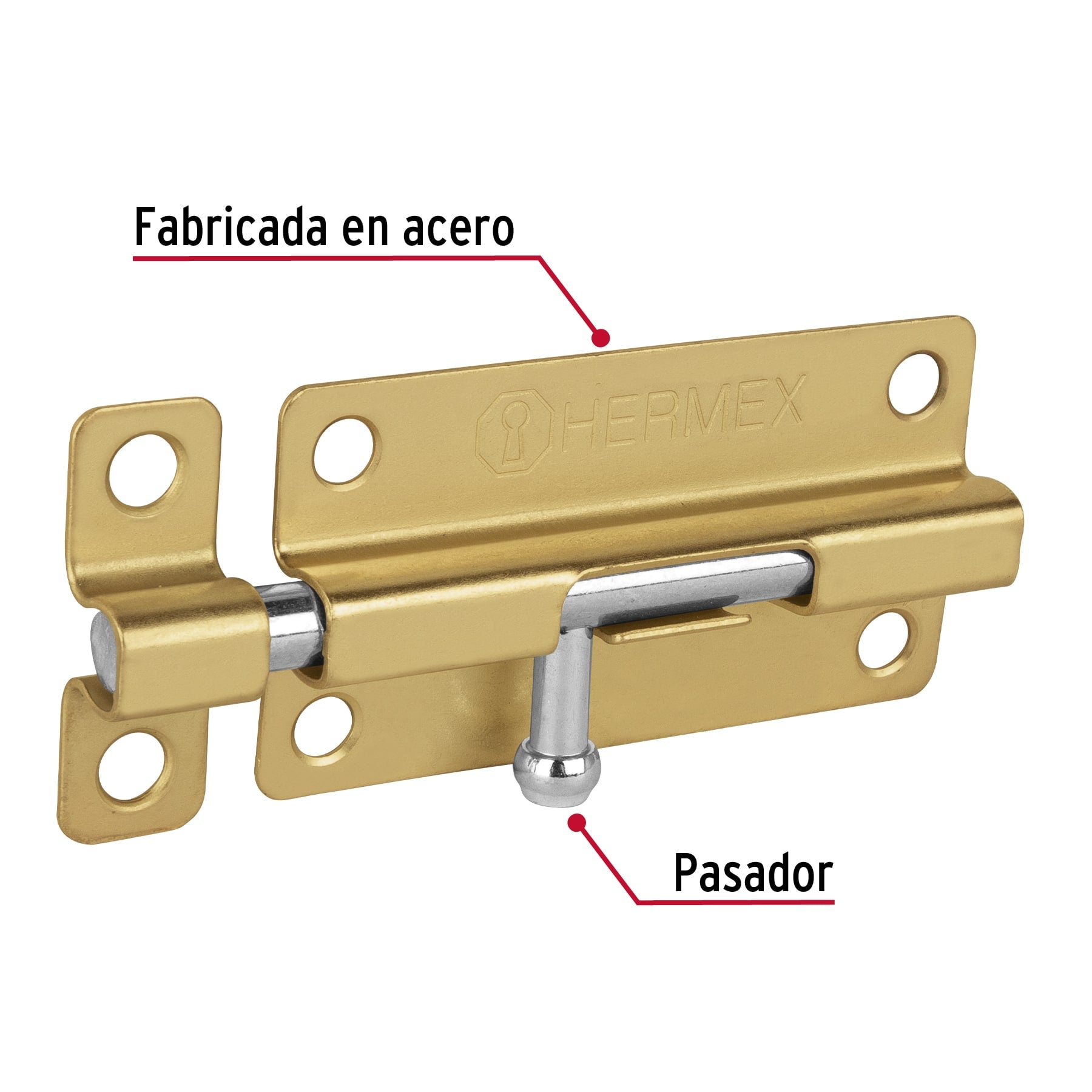 Pasador de barril de acero latón 4", HERMEX