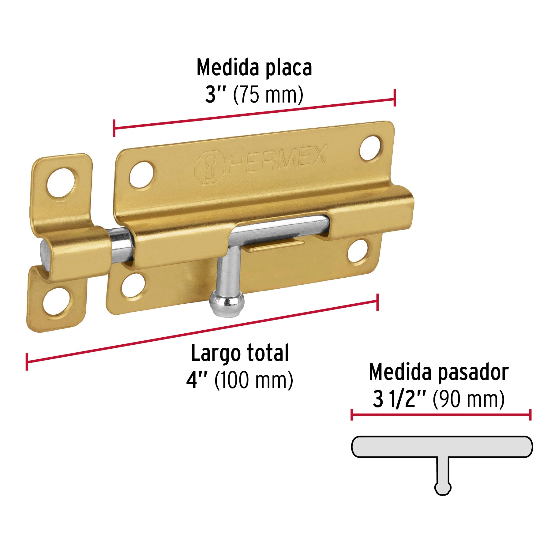 Pasador de barril de acero latón 4", HERMEX