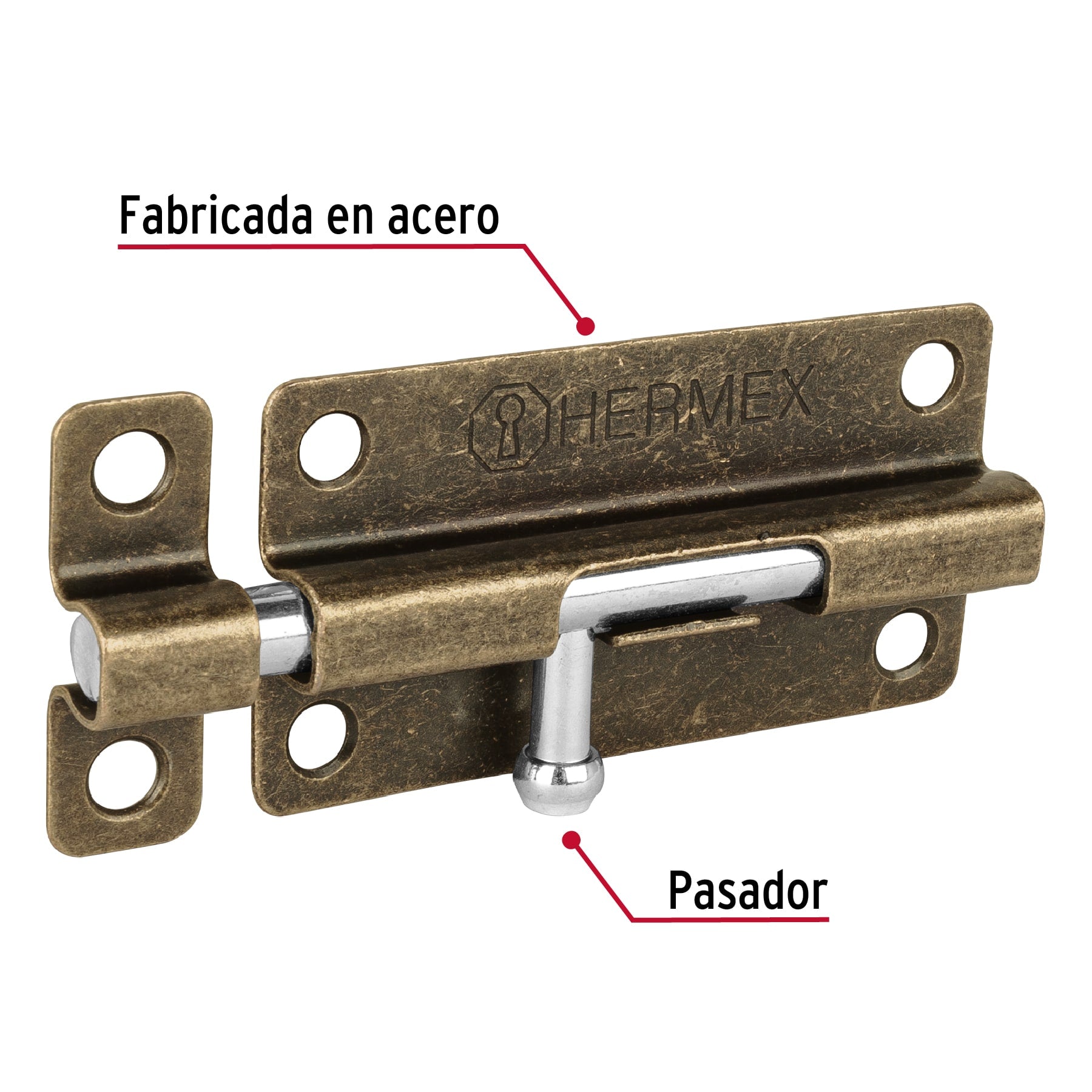 Pasador de barril de acero latón antiguo 4", HERMEX