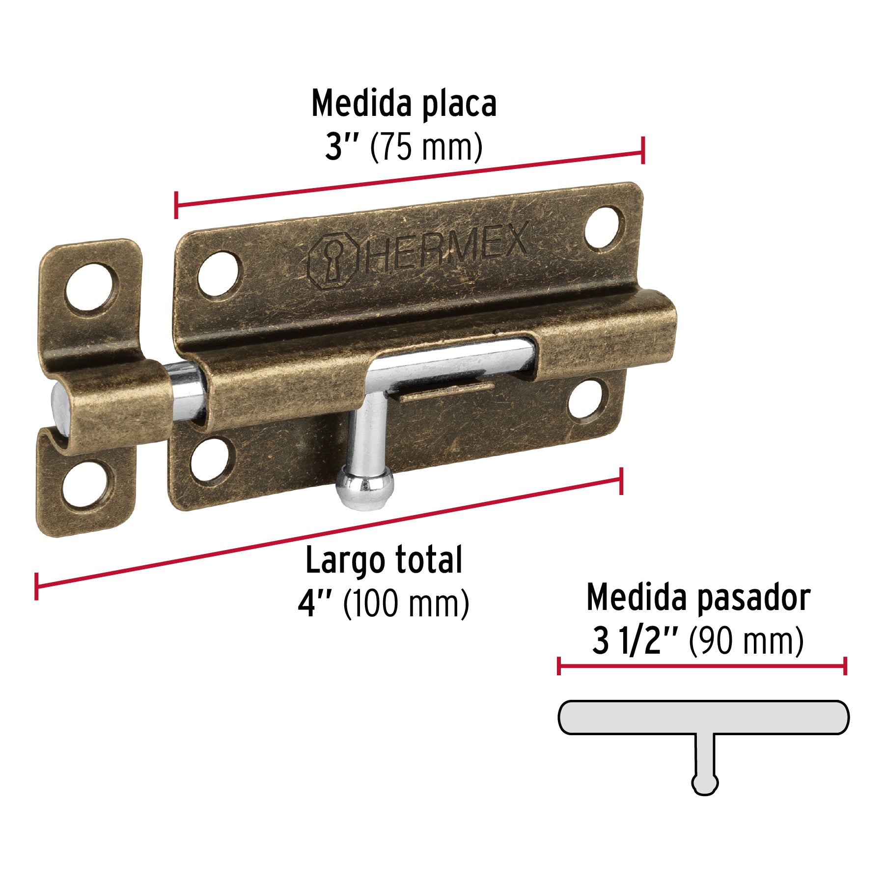 Pasador de barril de acero latón antiguo 4", HERMEX