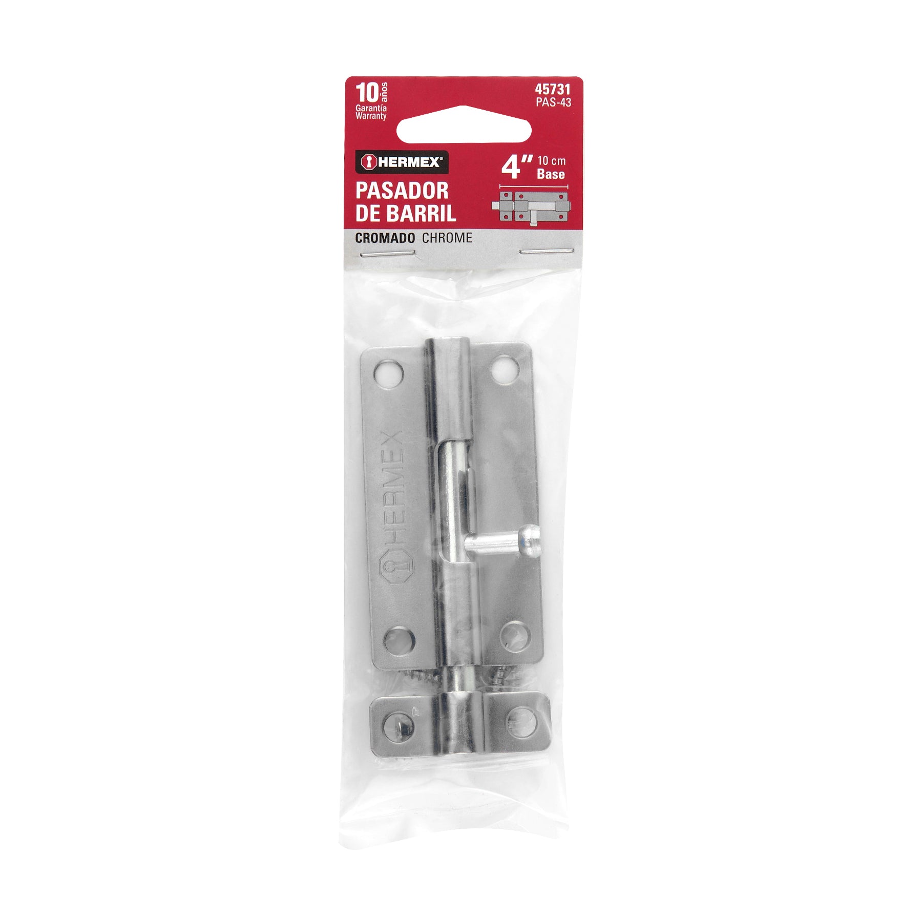 Pasador de barril de acero cromo 4", HERMEX