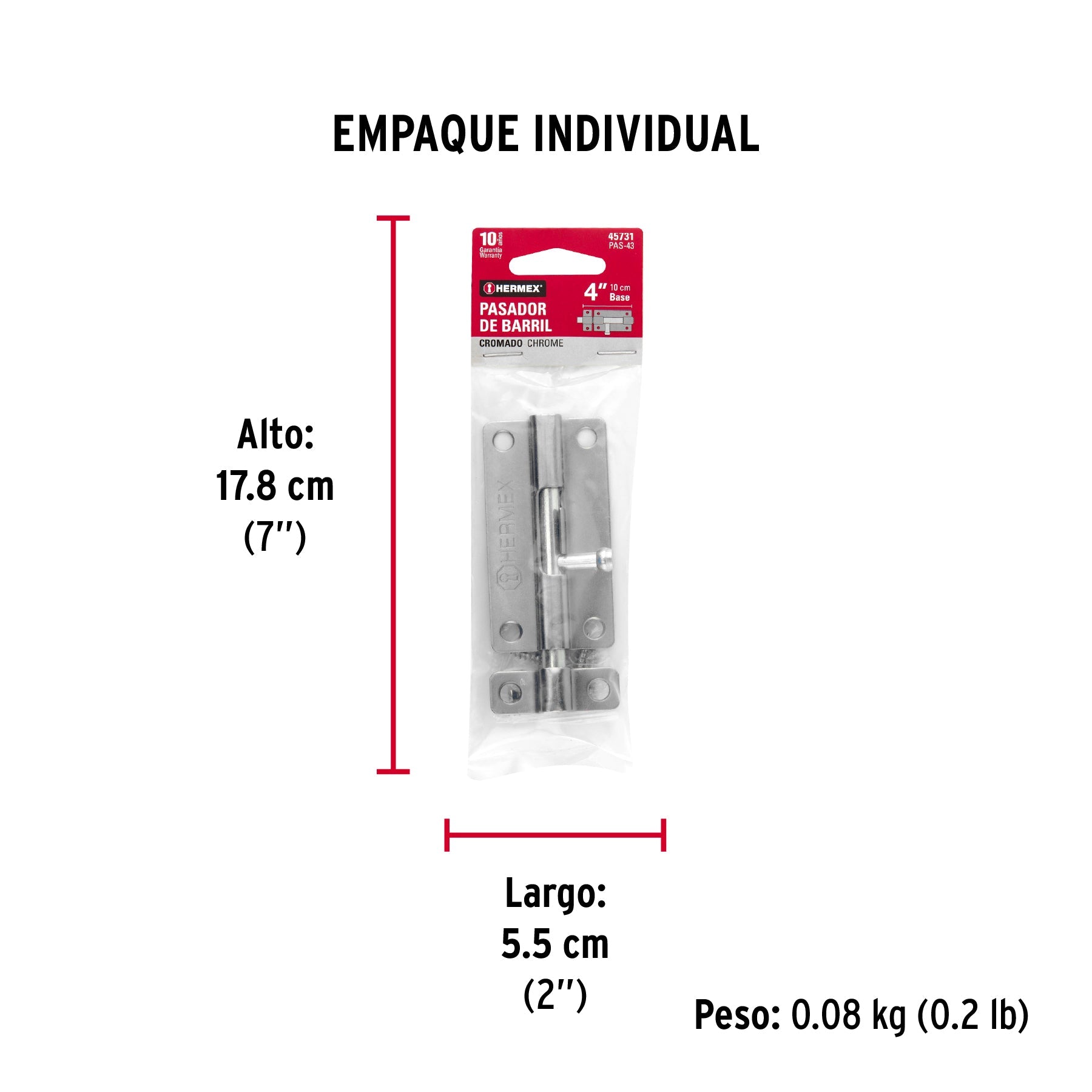 Pasador de barril de acero cromo 4", HERMEX - Empaque