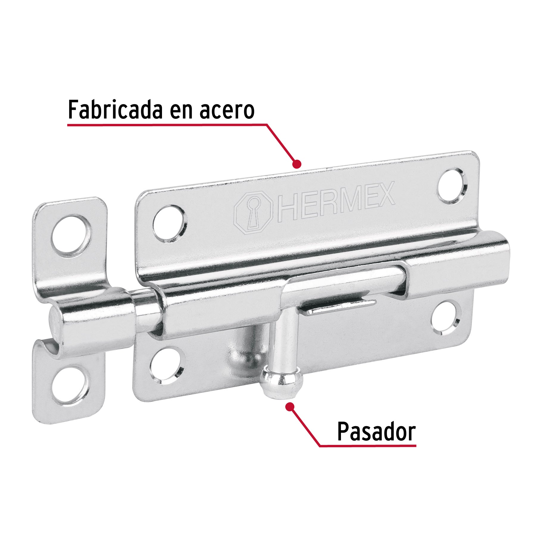 Pasador de barril de acero cromo 4", HERMEX