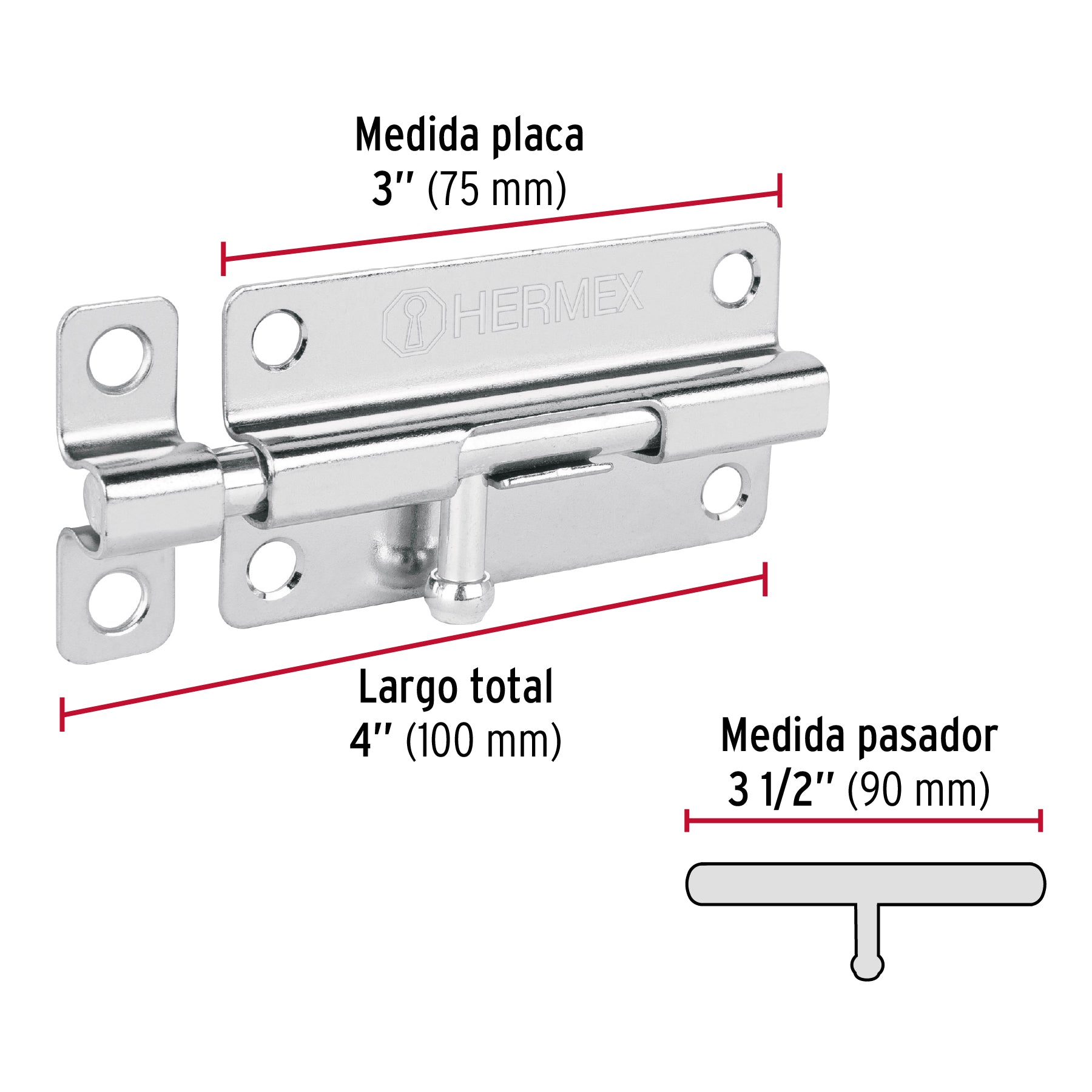 Pasador de barril de acero cromo 4", HERMEX