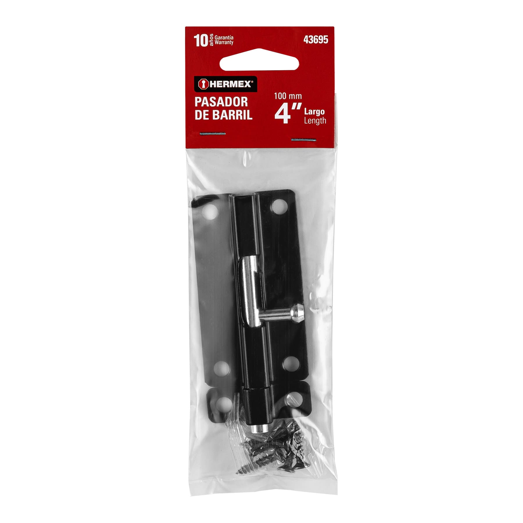 Pasador de barril 4" de acero acabado negro, HERMEX