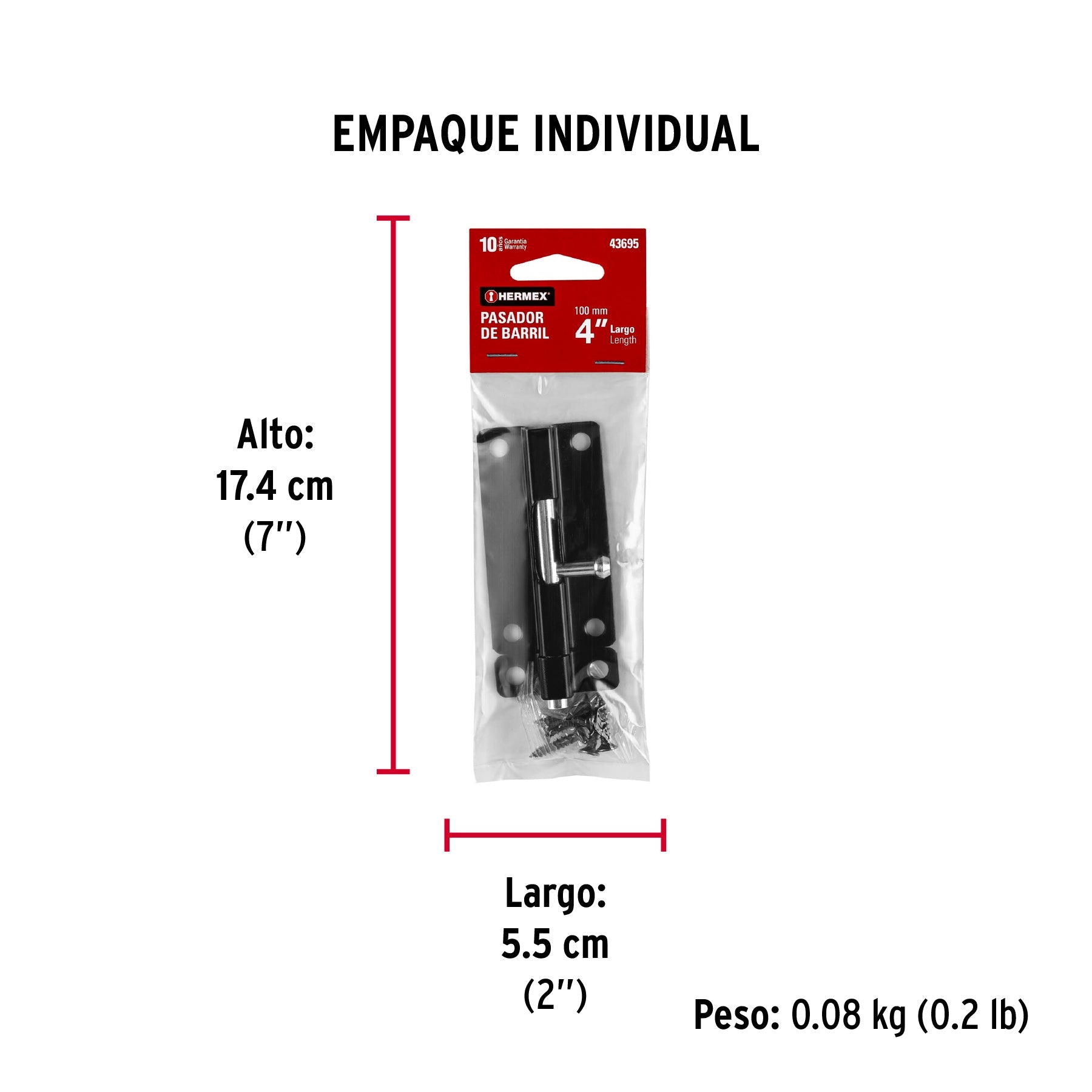 Pasador de barril 4" de acero acabado negro, HERMEX - Empaque