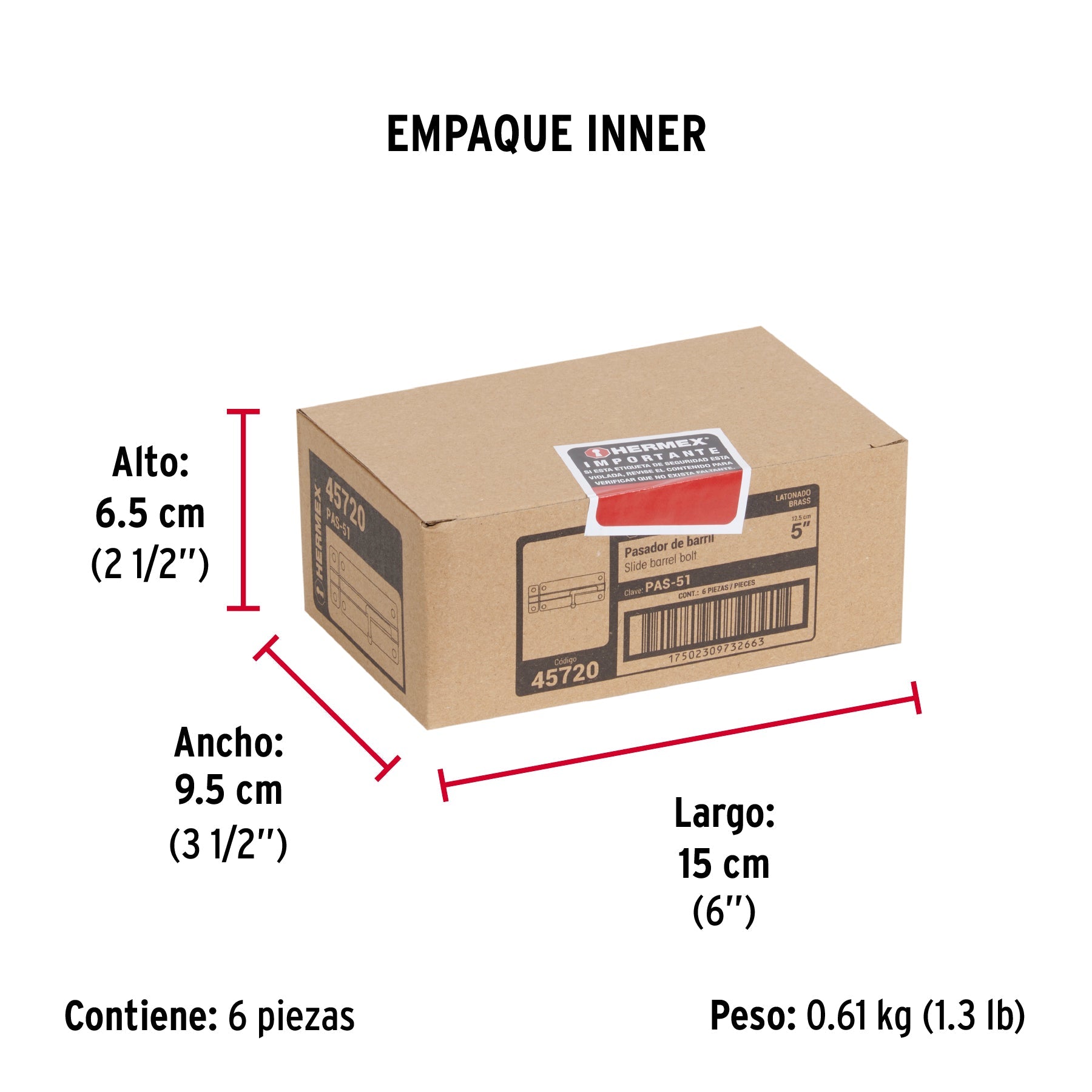 Pasador de barril de acero latón 5", HERMEX - Empaque