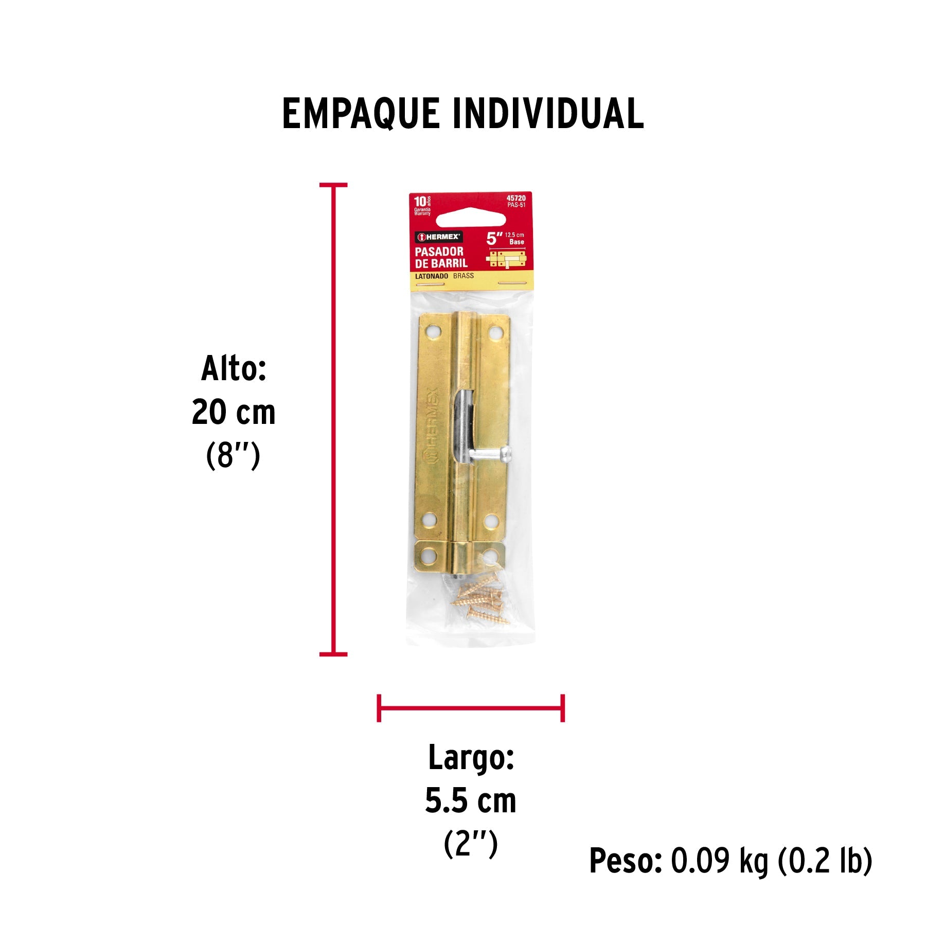 Pasador de barril de acero latón 5", HERMEX - Empaque