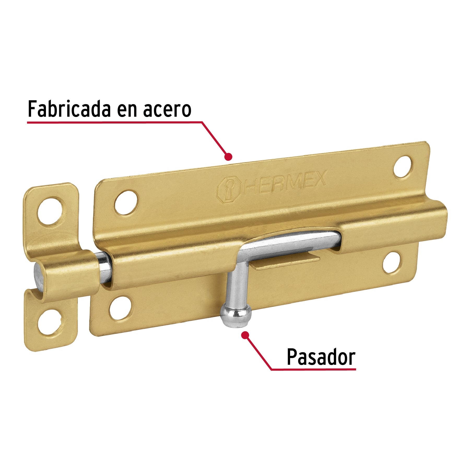 Pasador de barril de acero latón 5", HERMEX