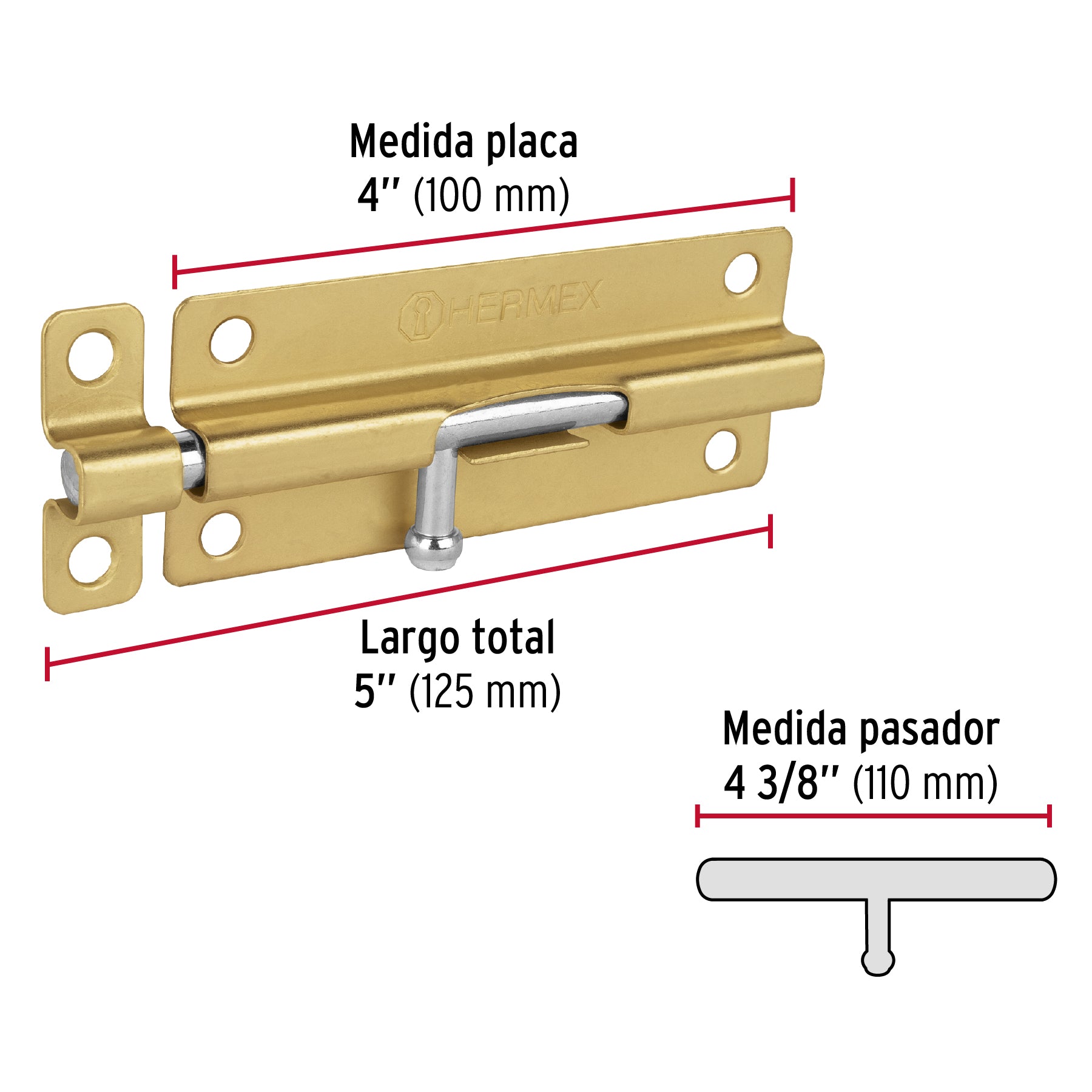 Pasador de barril de acero latón 5", HERMEX