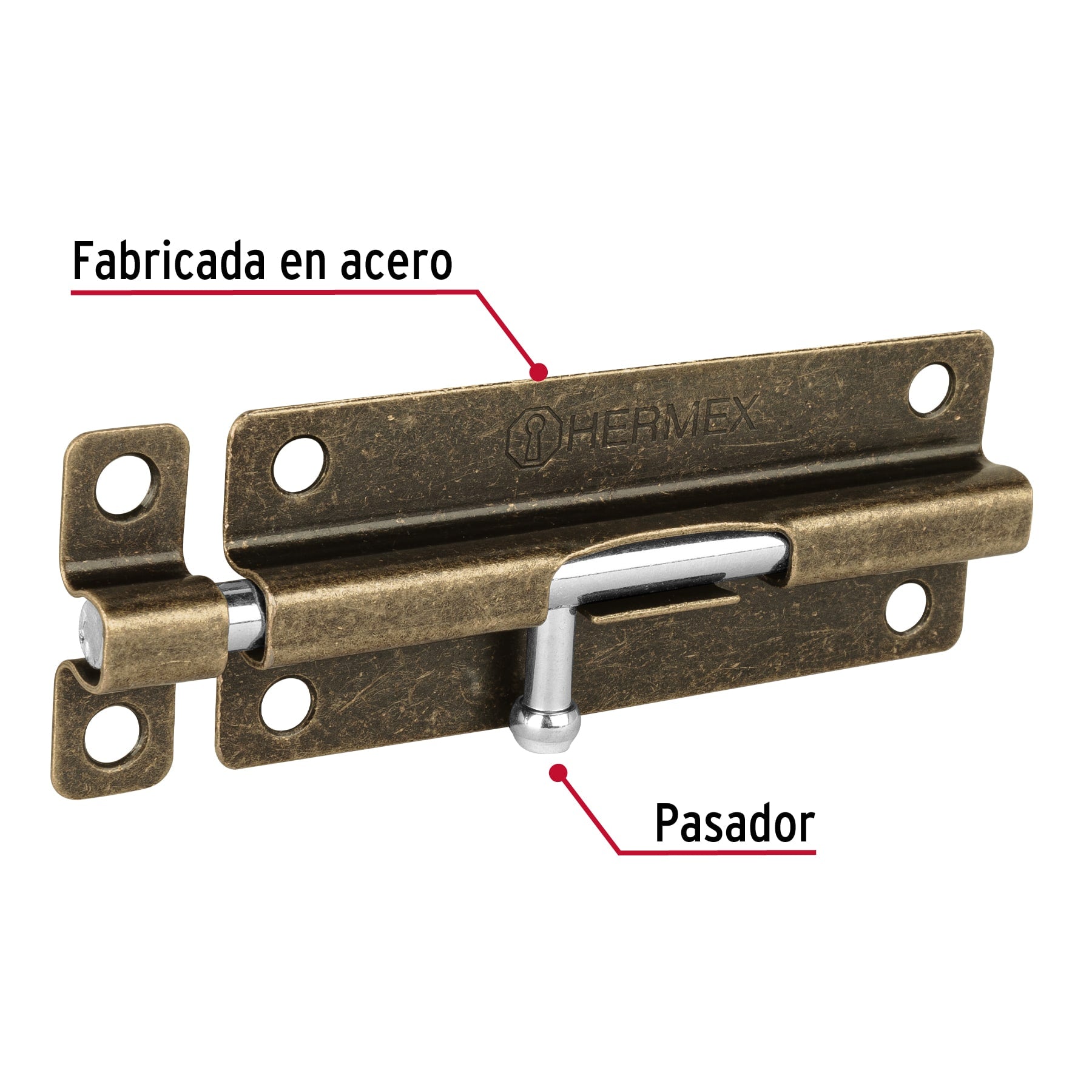 Pasador de barril de acero latón antiguo 5", HERMEX