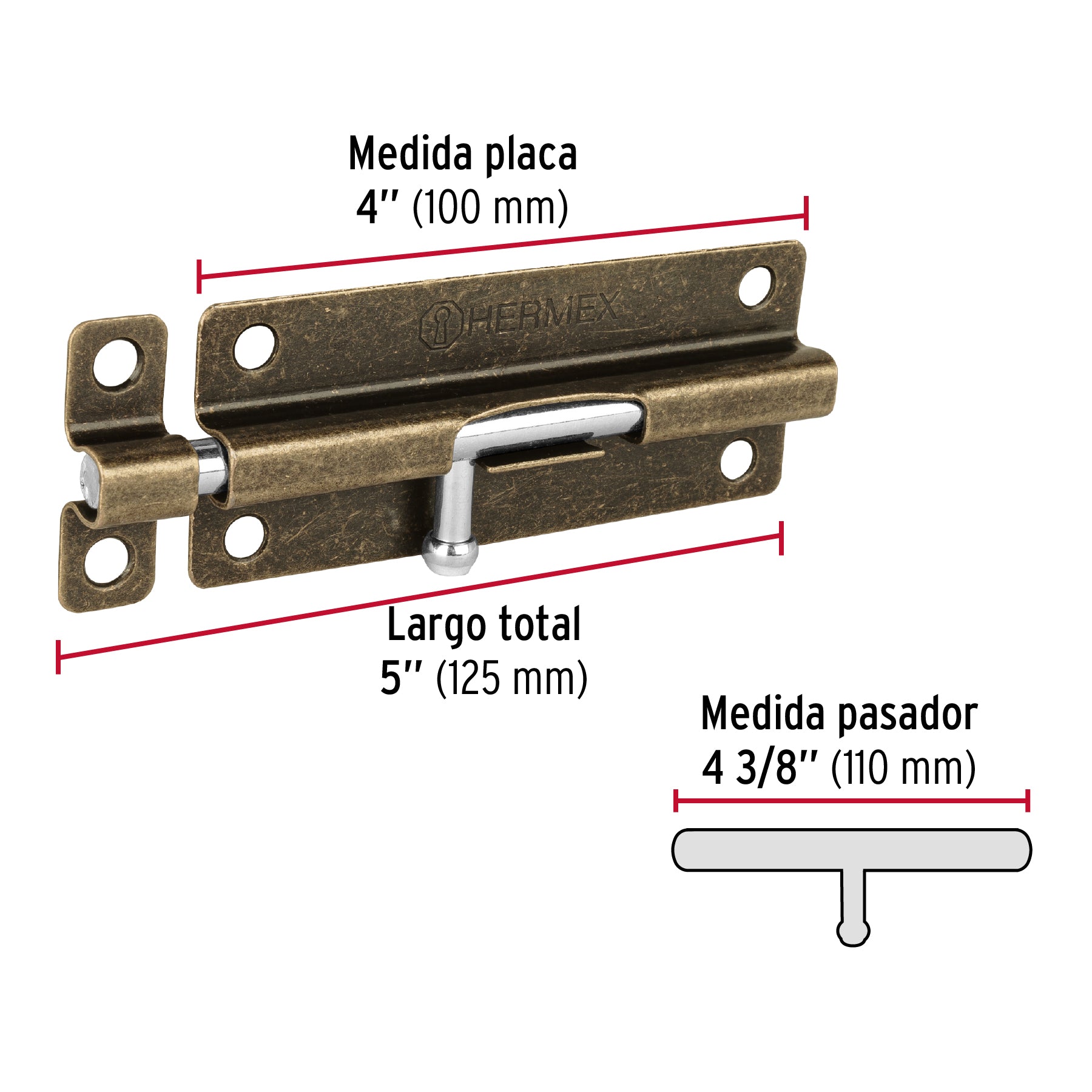 Pasador de barril de acero latón antiguo 5", HERMEX