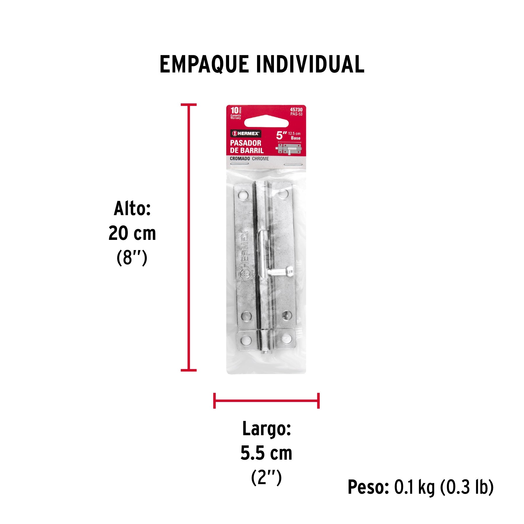 Pasador de barril de acero cromo 5", HERMEX - Empaque