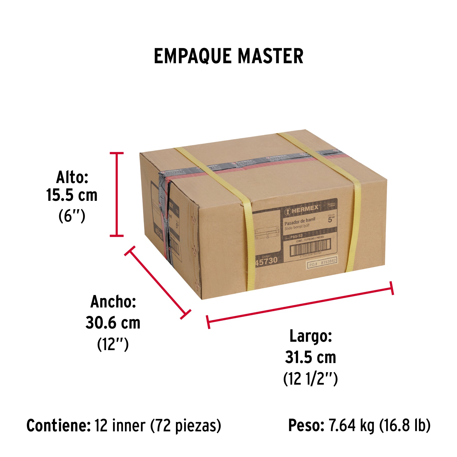 Pasador de barril de acero cromo 5", HERMEX - Empaque