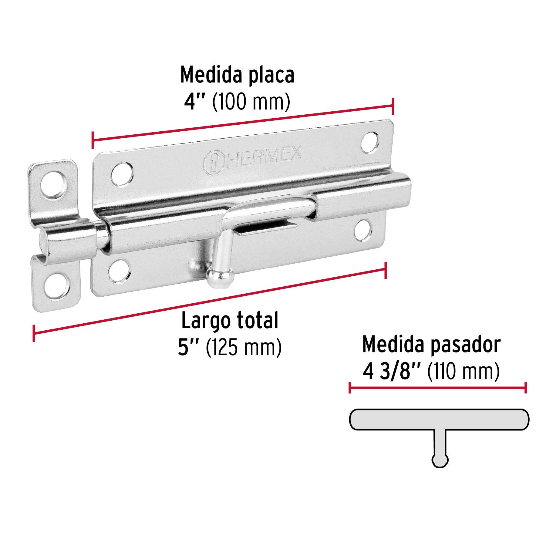Pasador de barril de acero cromo 5", HERMEX