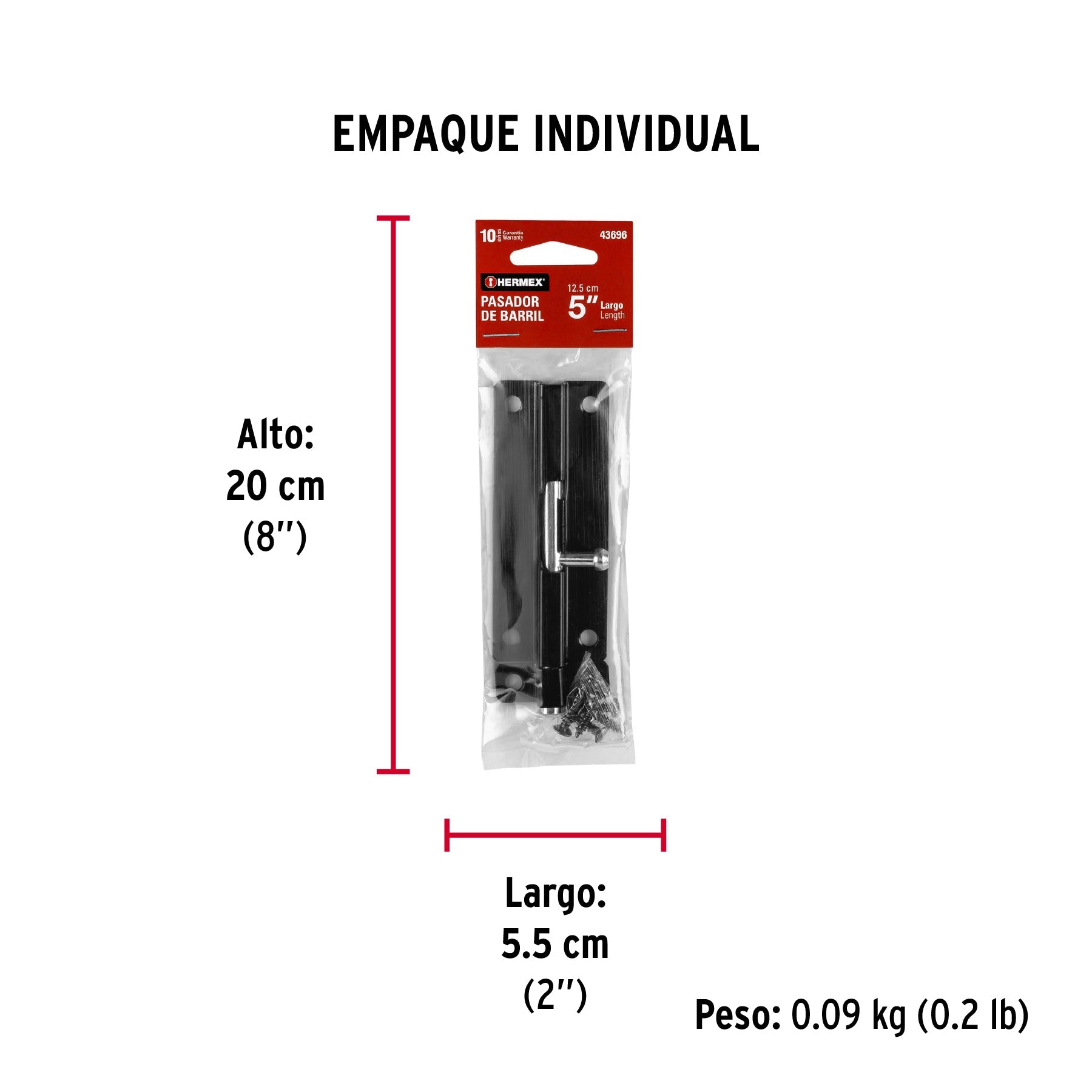 Pasador de barril 5" de acero acabado negro, HERMEX - Empaque