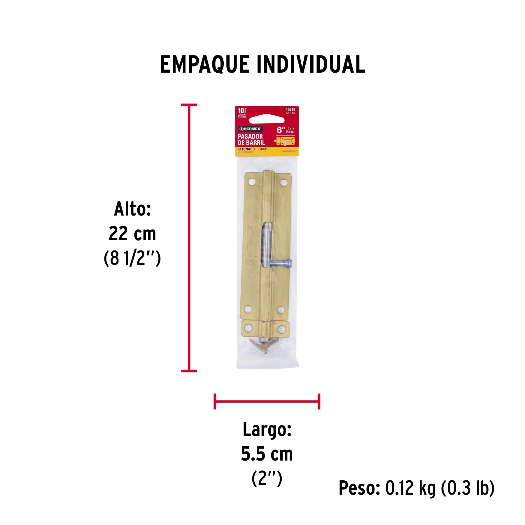 Pasador de barril de acero latón 6", HERMEX - Empaque