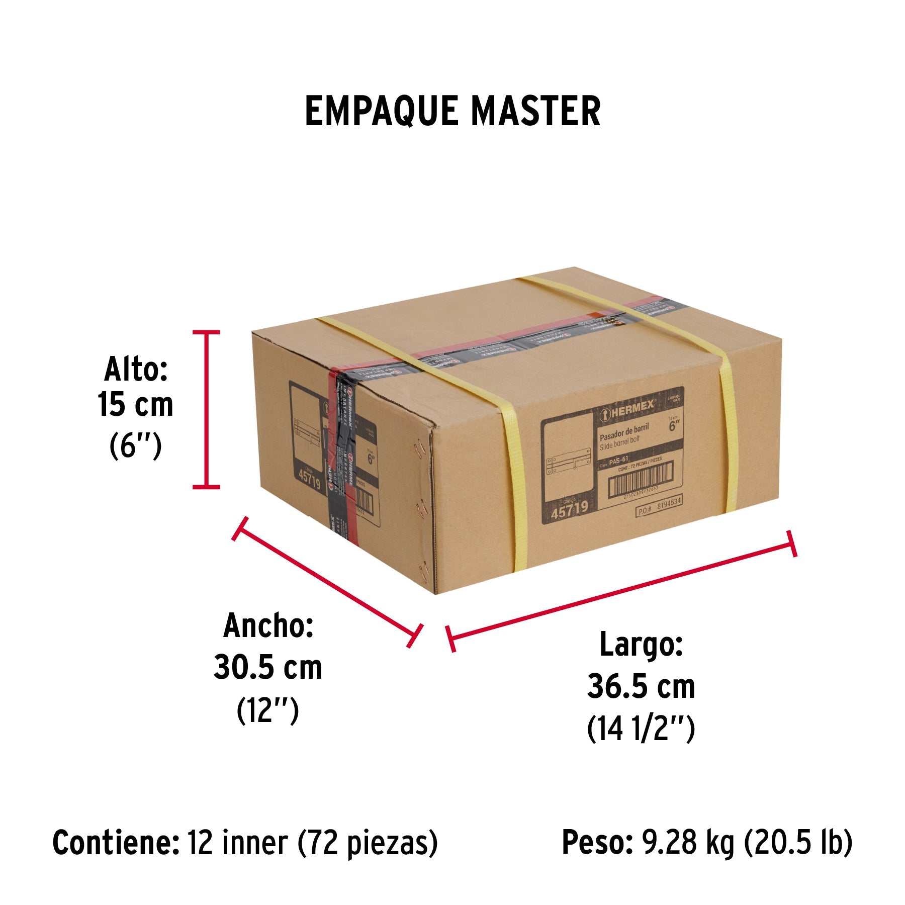 Pasador de barril de acero latón 6", HERMEX - Empaque