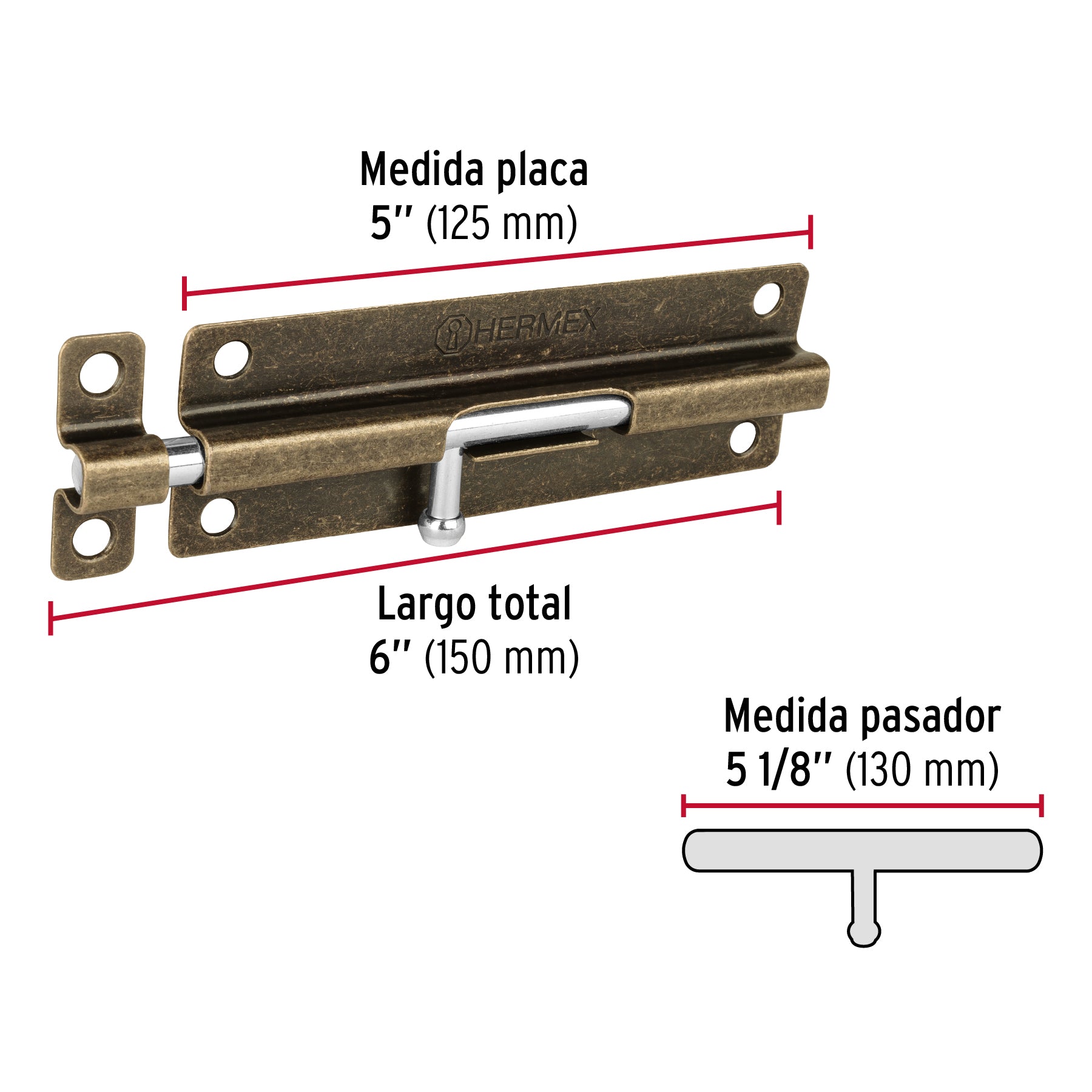 Pasador de barril de acero latón antiguo 6", HERMEX