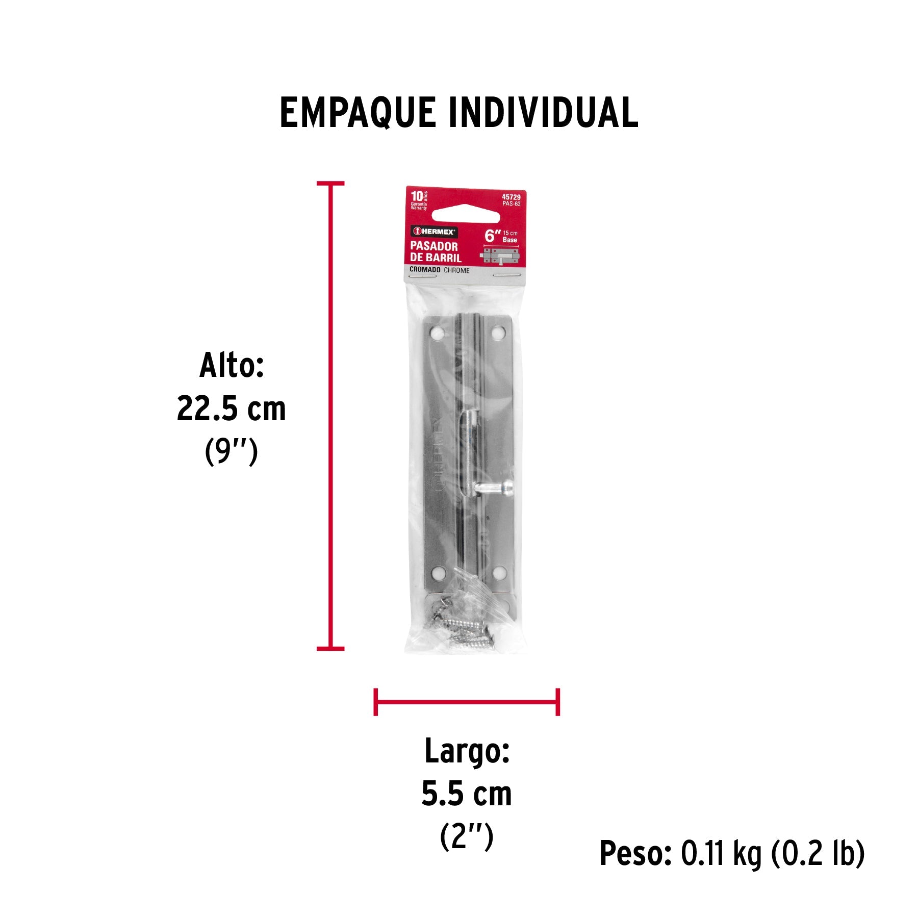 Pasador de barril de acero cromo 6", HERMEX - Empaque