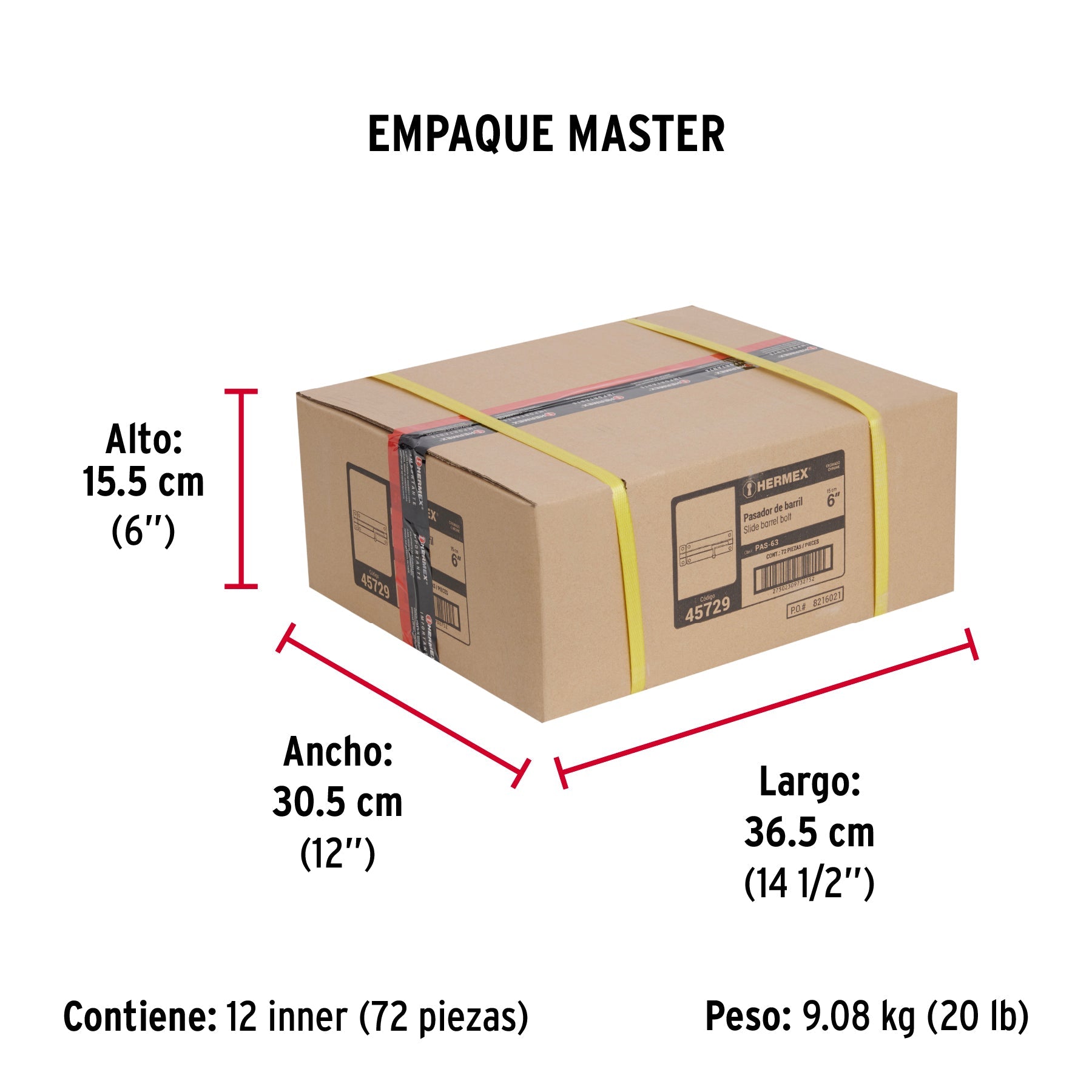 Pasador de barril de acero cromo 6", HERMEX - Empaque