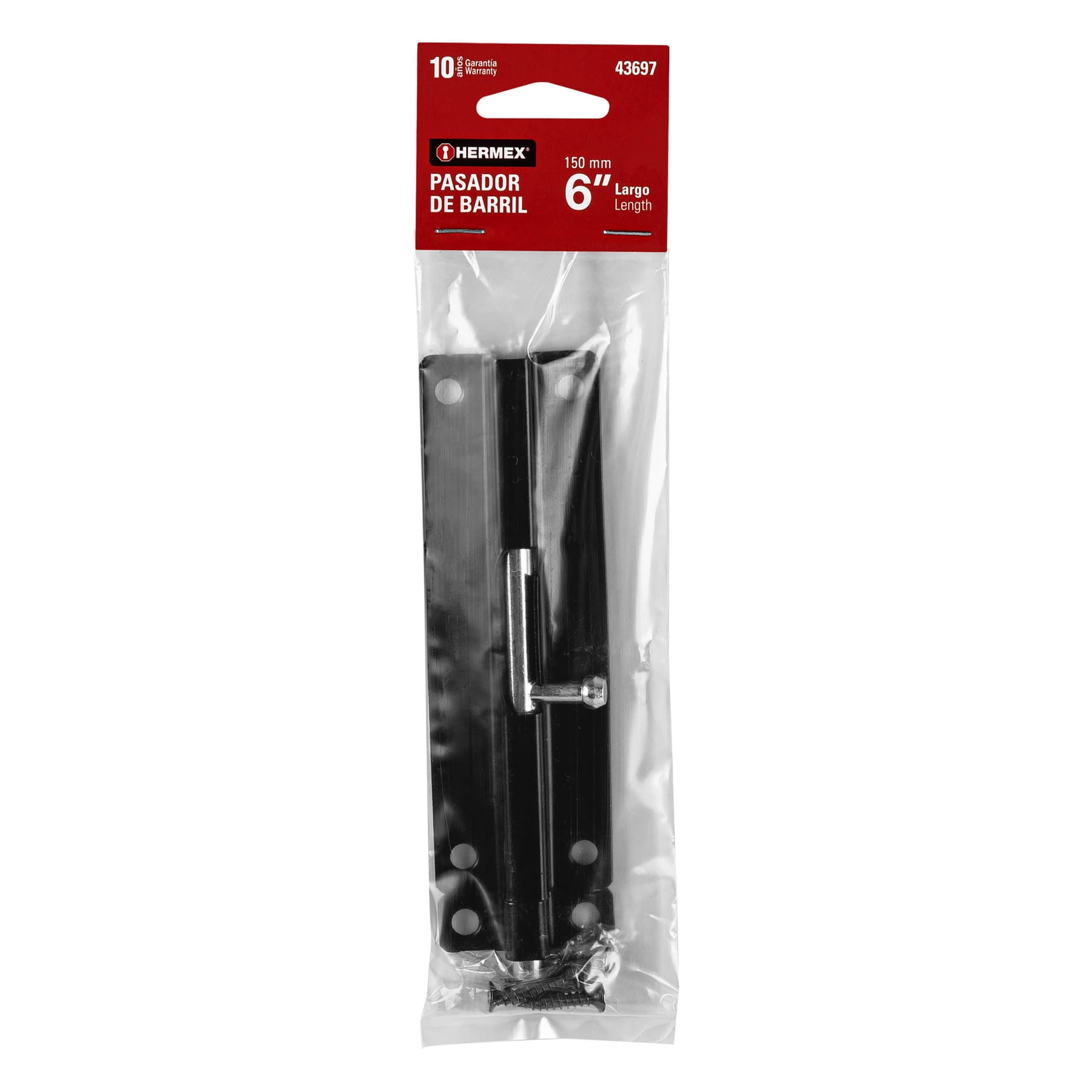 Pasador de barril 6" de acero acabado negro, HERMEX