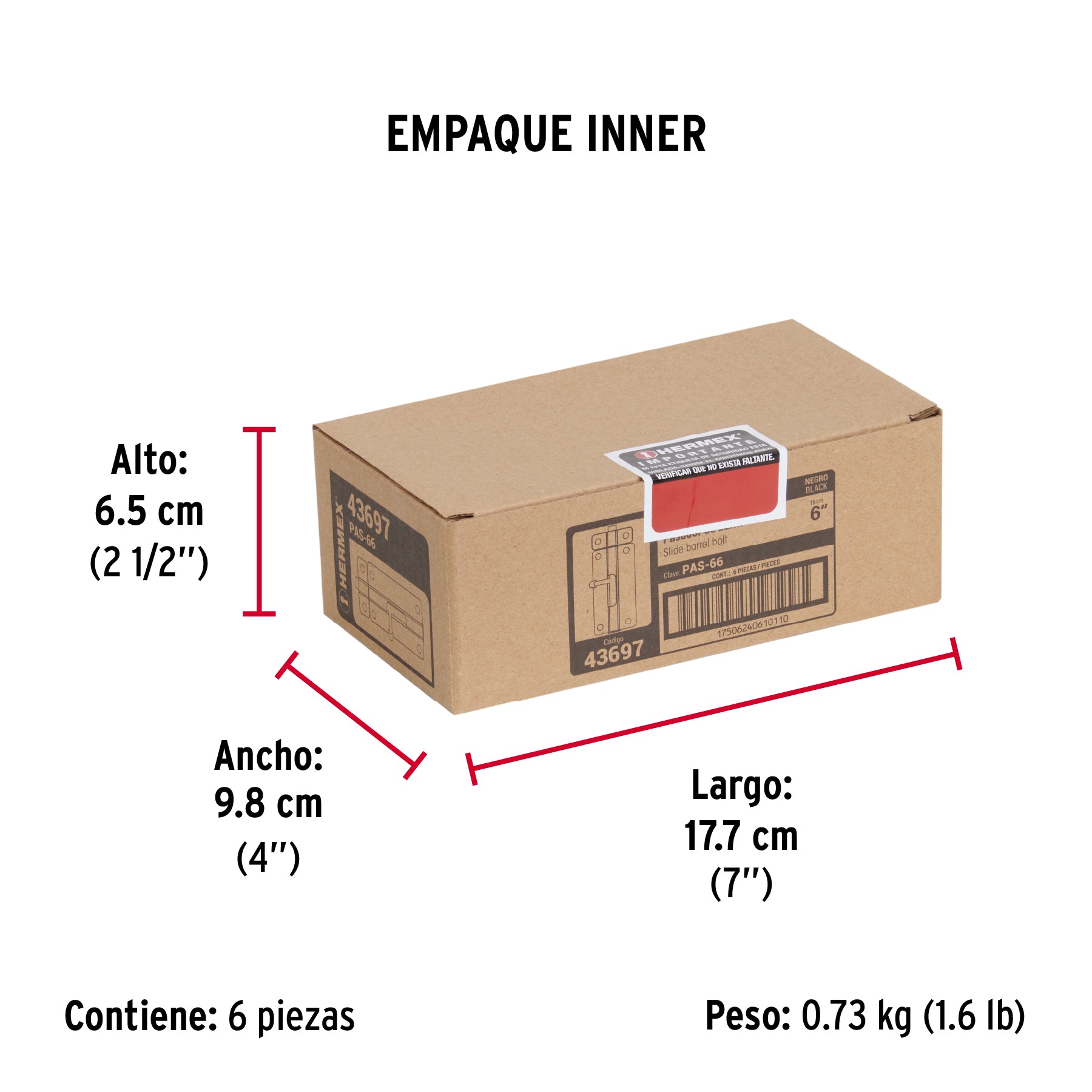 Pasador de barril 6" de acero acabado negro, HERMEX - Empaque