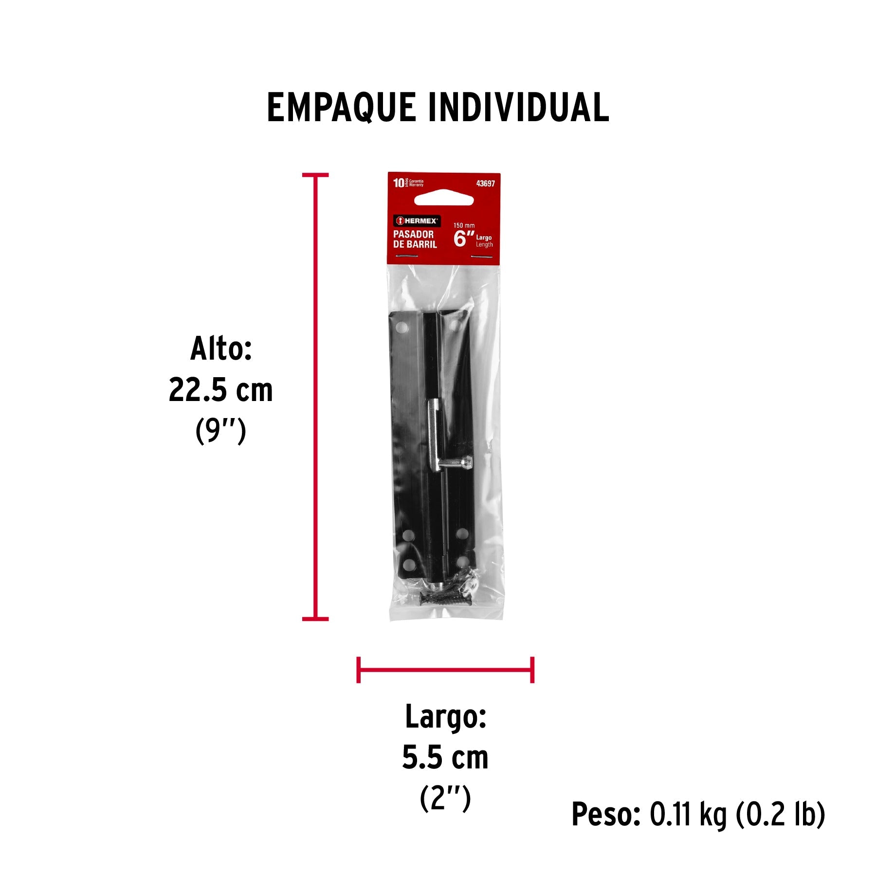 Pasador de barril 6" de acero acabado negro, HERMEX - Empaque
