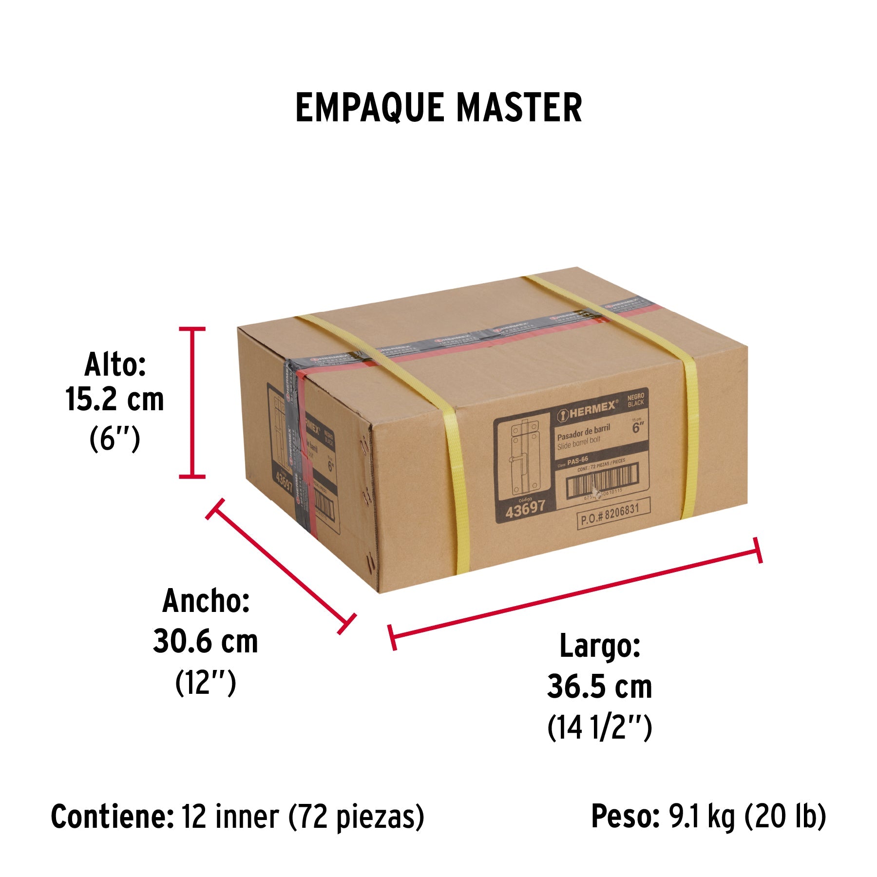 Pasador de barril 6" de acero acabado negro, HERMEX - Empaque
