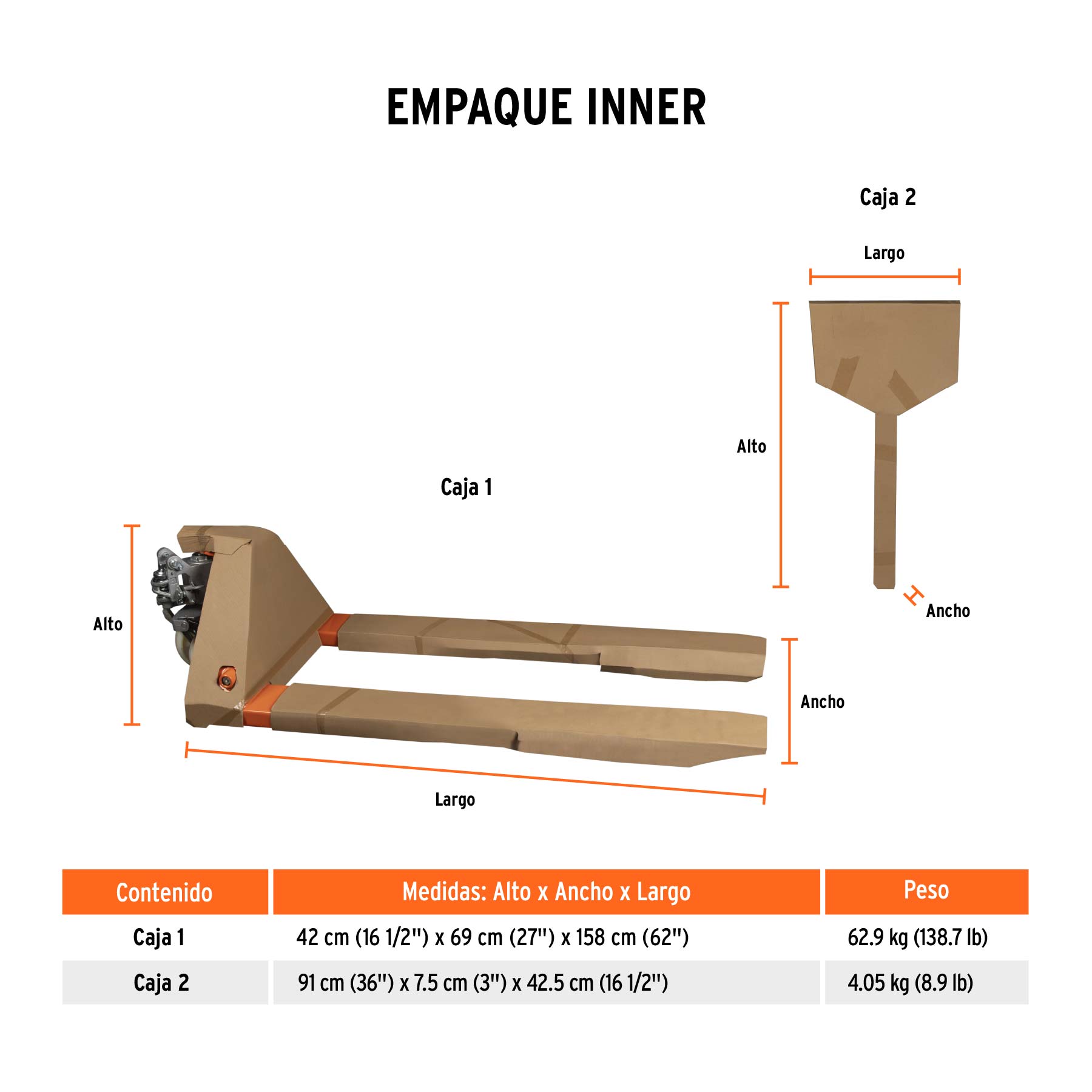 Patín traspaleta 3 ton con ruedas de nylon, TRUPER - Empaque