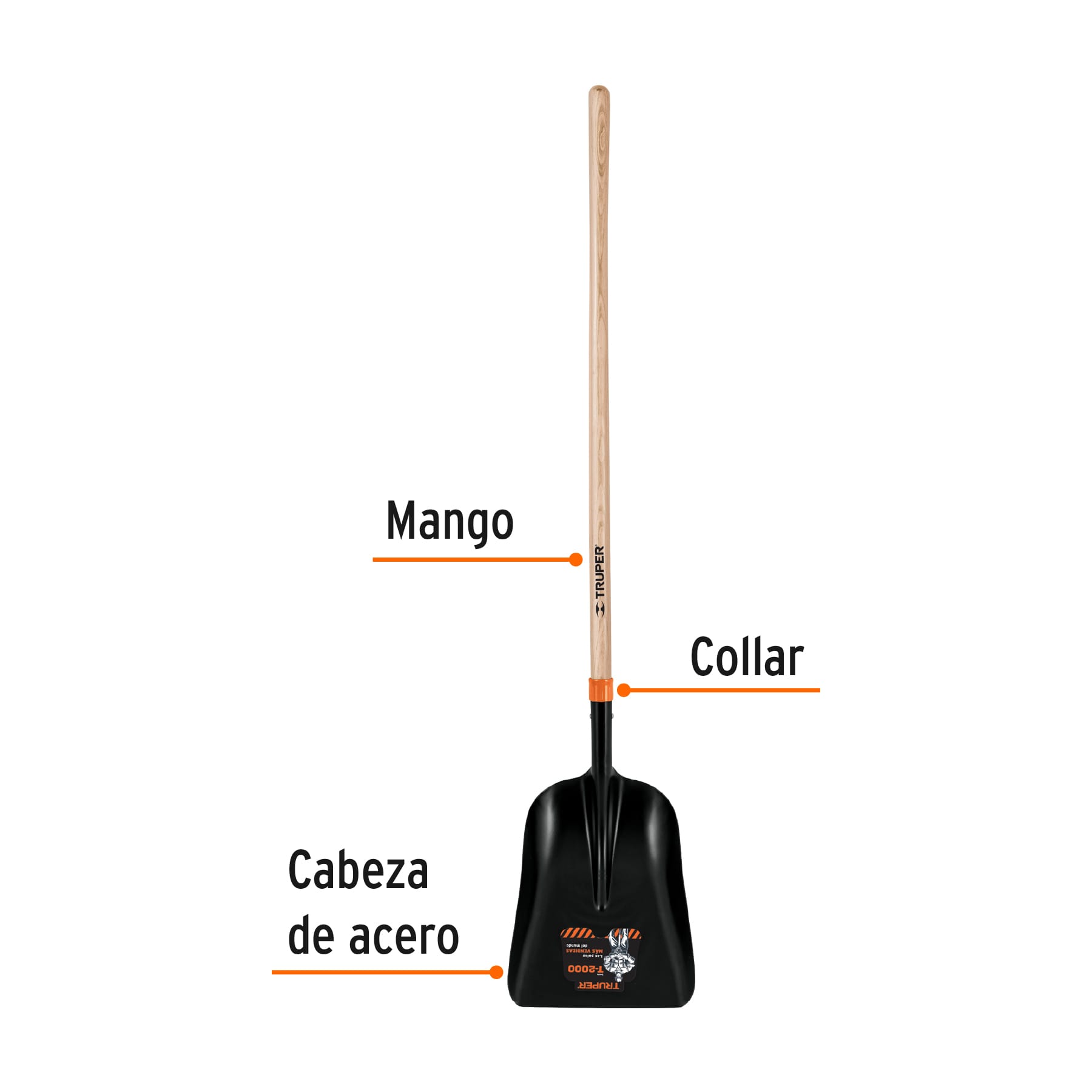 Pala carbonera chica T-2000 con mango largo de 43", TRUPER