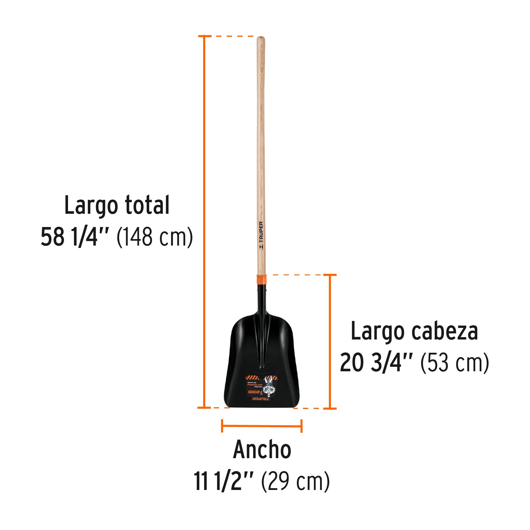 Pala carbonera chica T-2000 con mango largo de 43", TRUPER