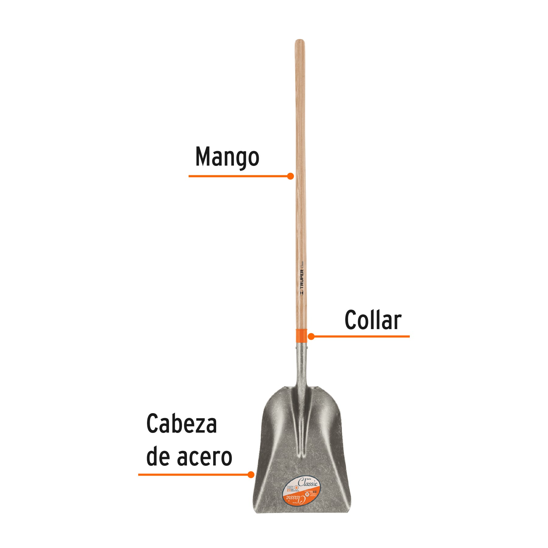 Pala carbonera Classic, mango largo 49", TRUPER
