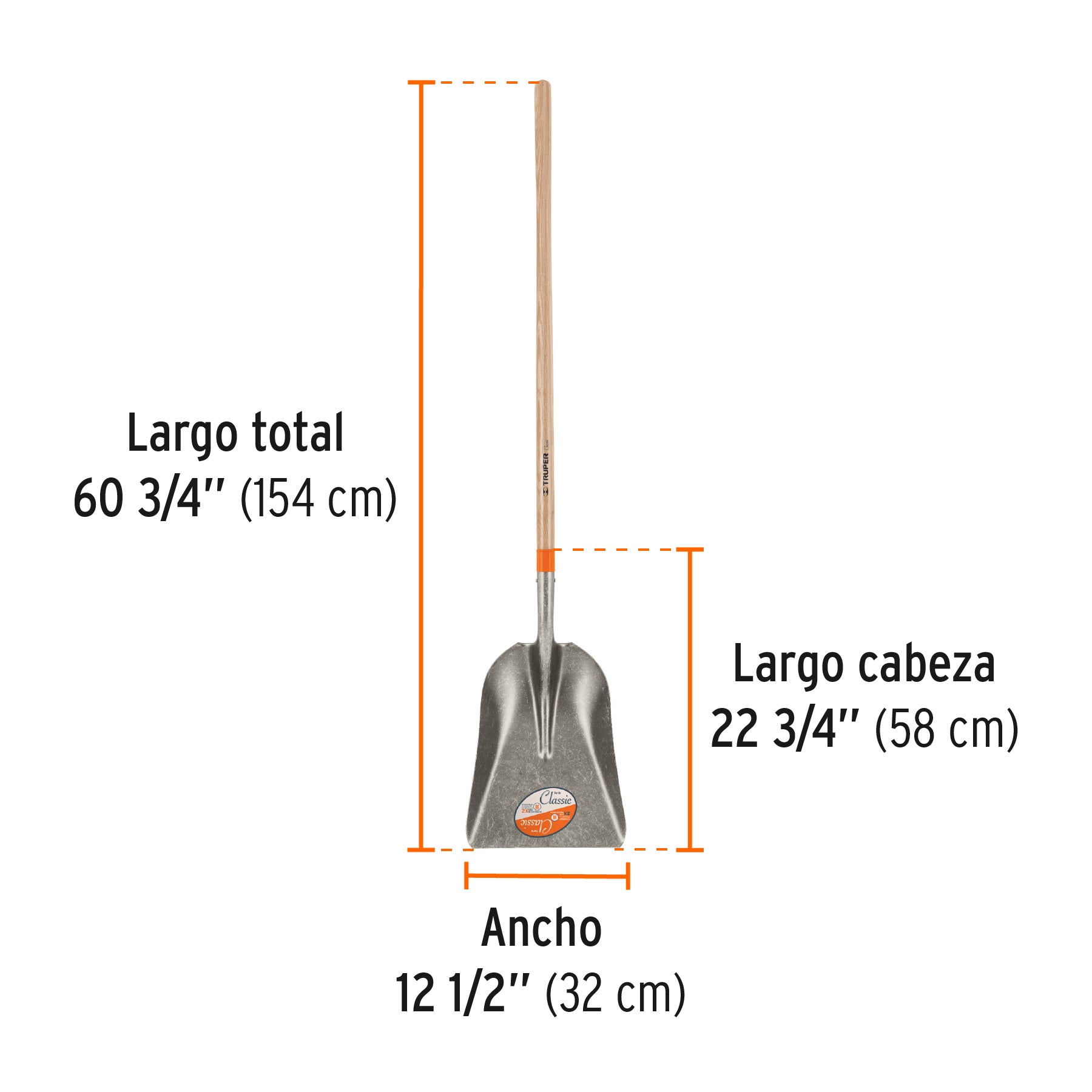 Pala carbonera Classic, mango largo 49", TRUPER