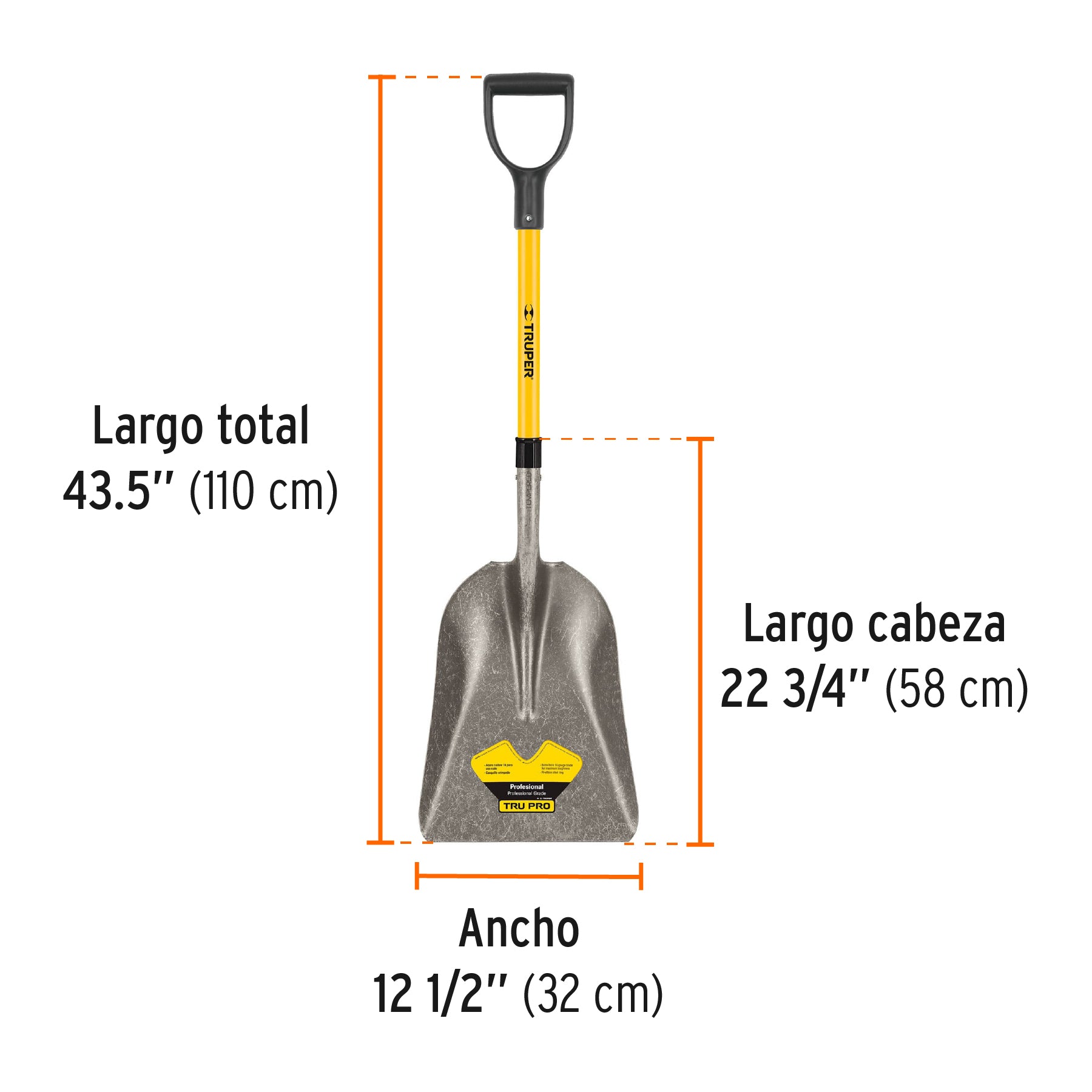 Pala carbonera Tru Pro, puño "Y", mango de fibra de vidrio