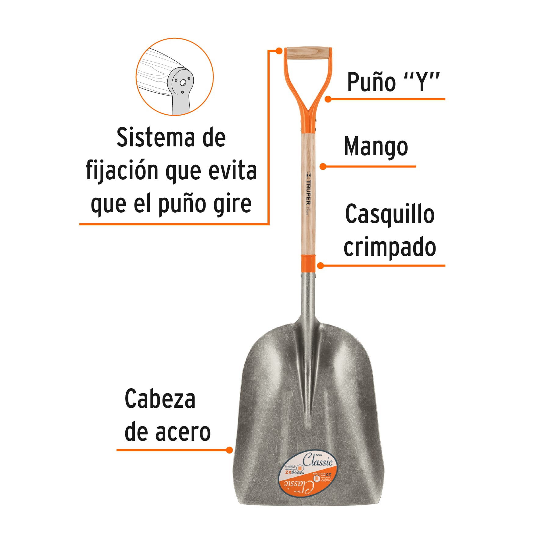 Pala carbonera Classic, puño "Y", extra grande, TRUPER