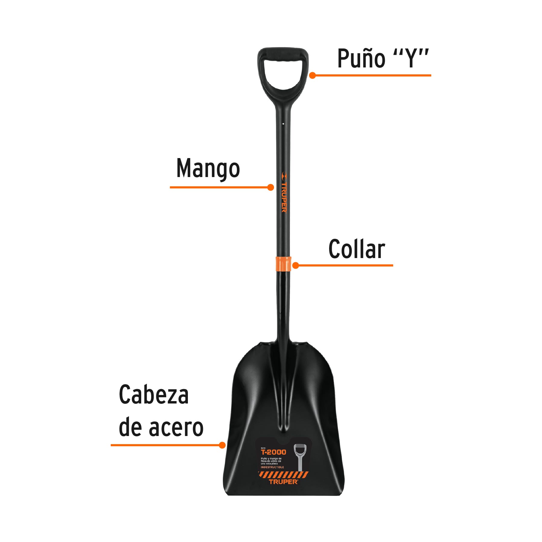 Pala carbonera T-2000, puño "Y" mango fibra de vidrio TRUPER
